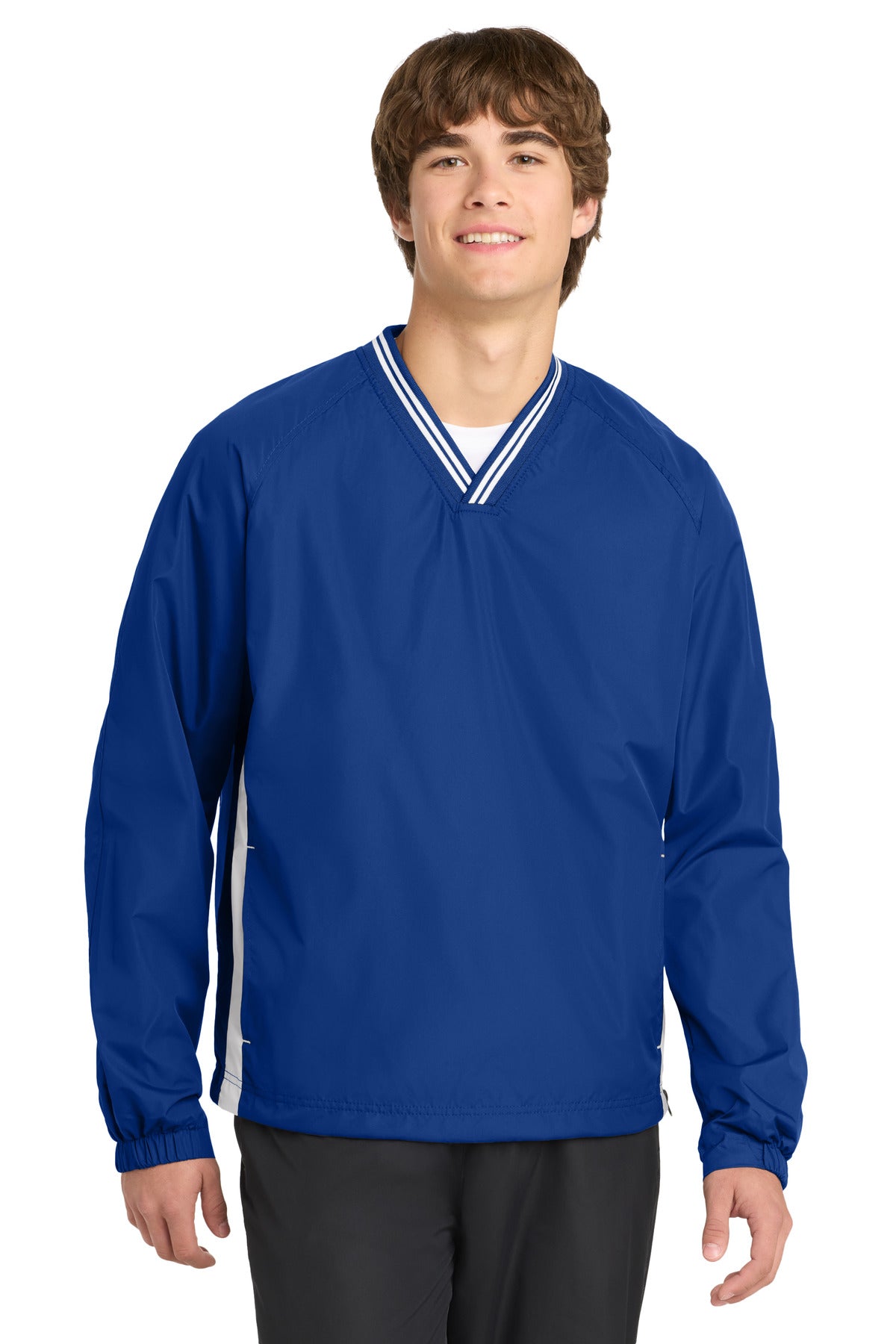 Sport-Tek® Tipped V-Neck Raglan Wind Shirt. JST62