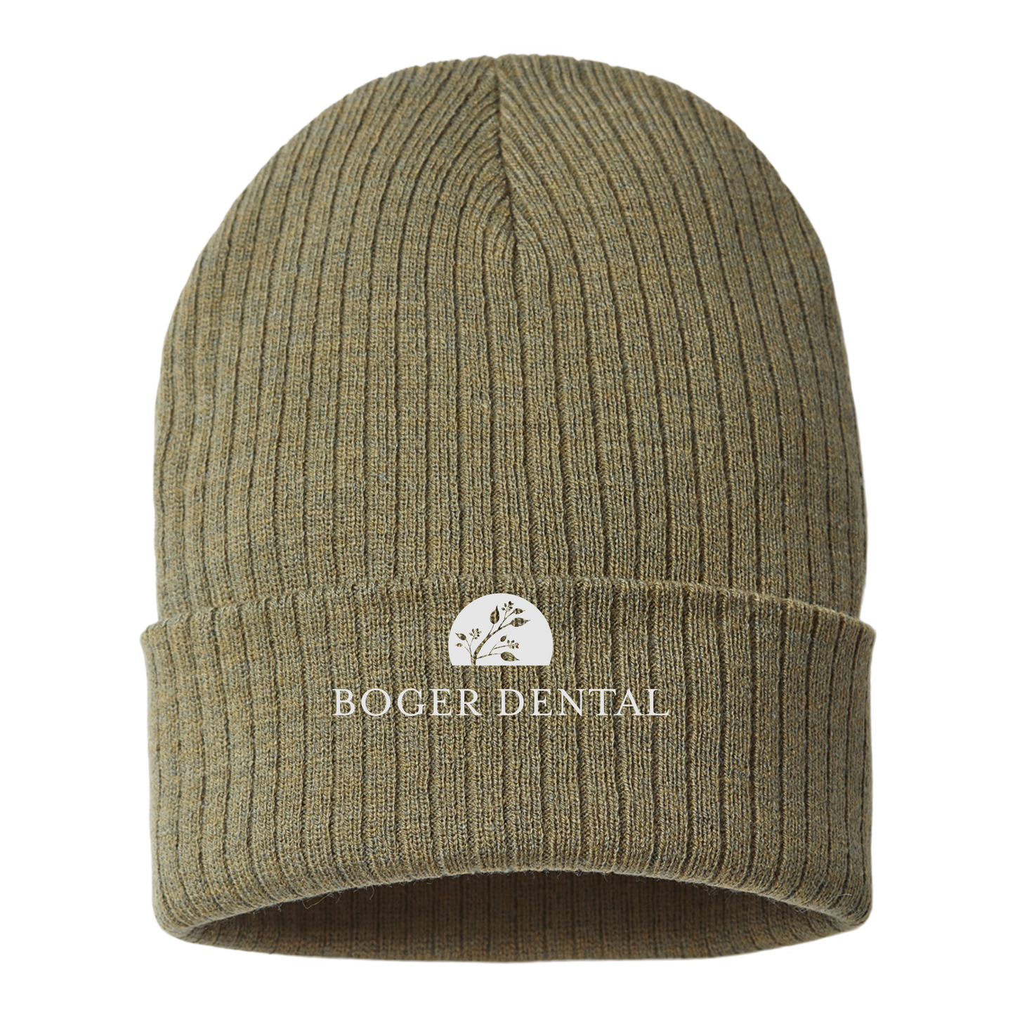 boger-dental-sustainable-cuffed-beanie-embroidery-capfront-RIO-olive-flat-front