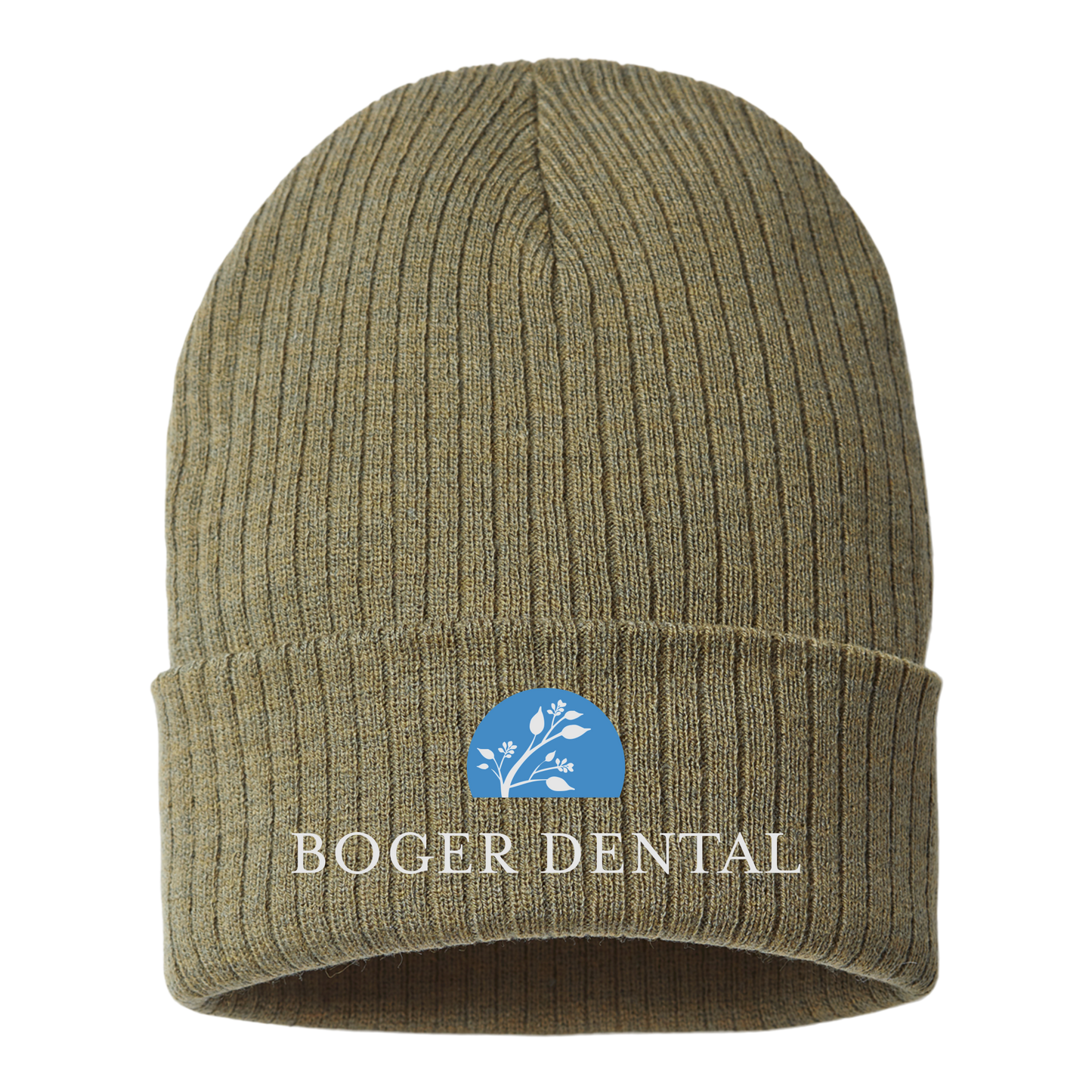 boger-dental-sustainable-cuffed-beanie-embroidery-capfront-RIO-olive-flat-front