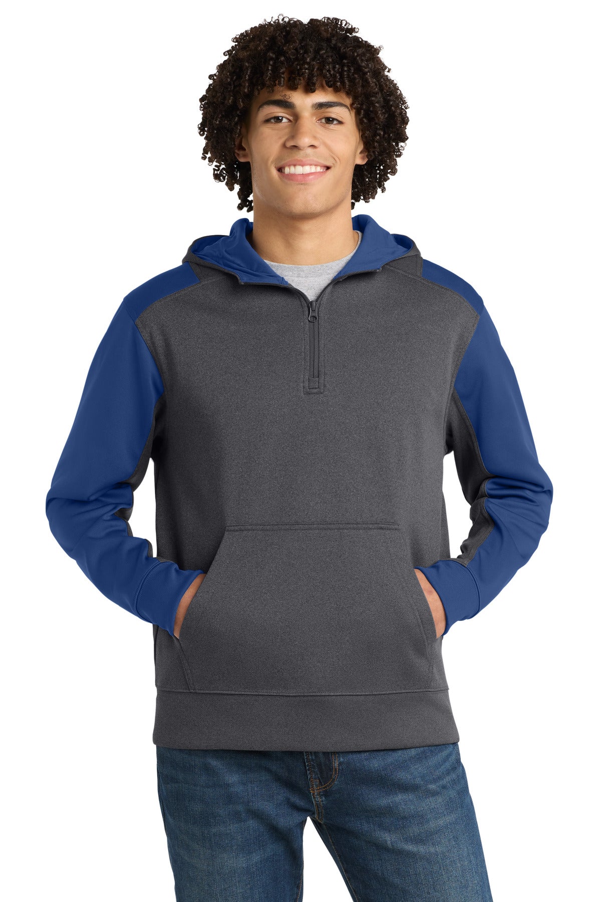 Sport-Tek® Tech Fleece Colorblock 1/4-Zip Hooded Sweatshirt. ST249