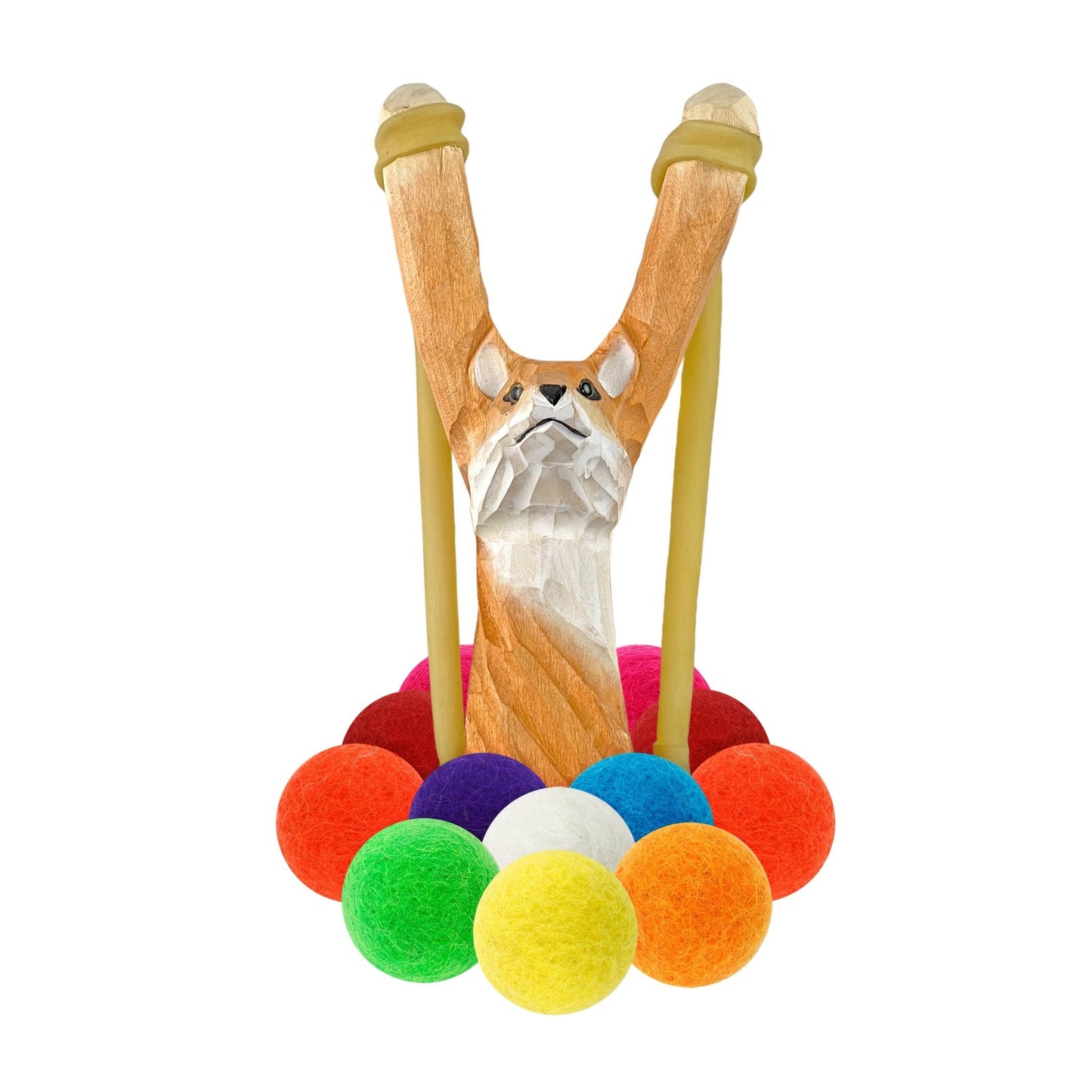 Wooden Fox Slingshot + Felt Ammo by Hella Slingshots