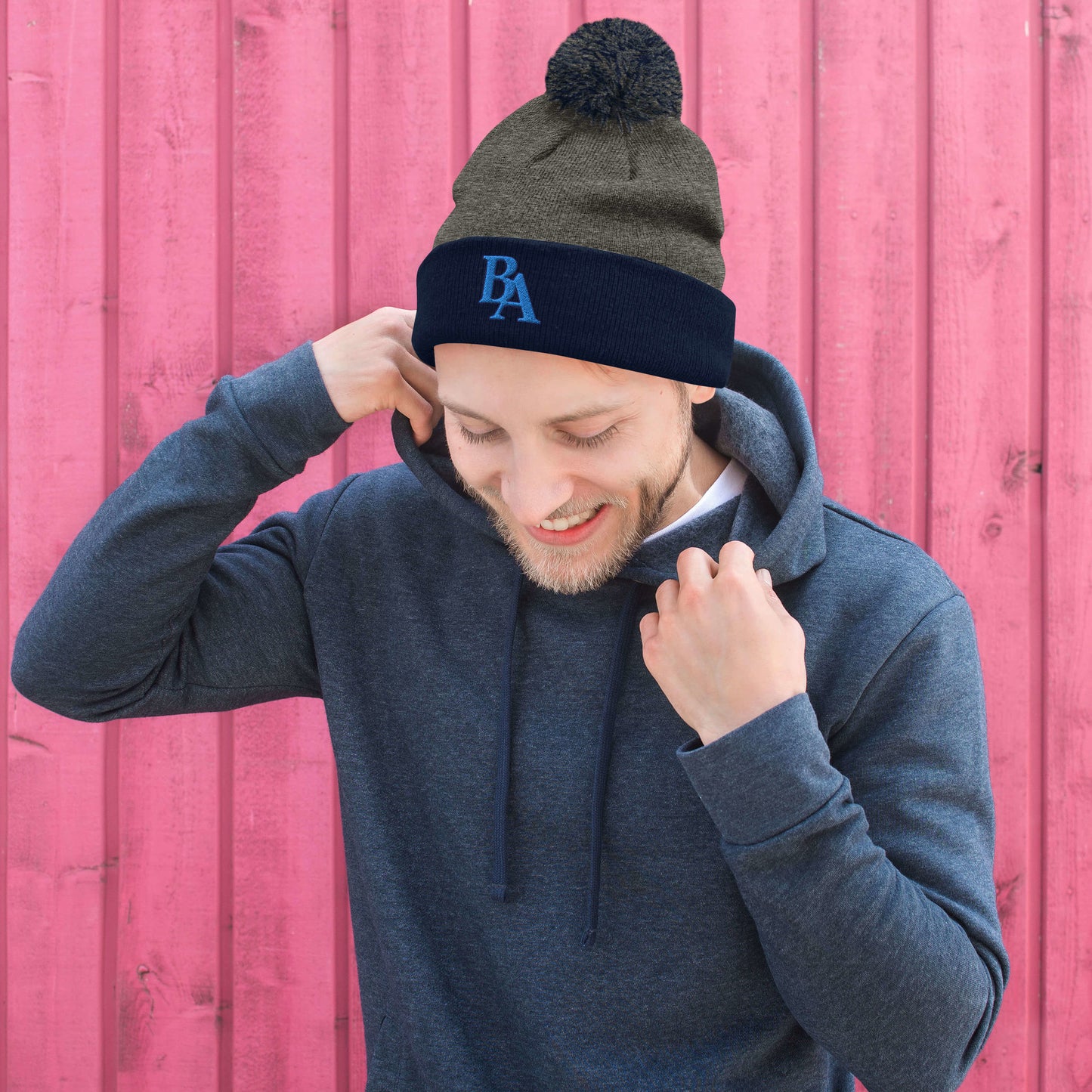 Embroidered Pom-Pom Beanie