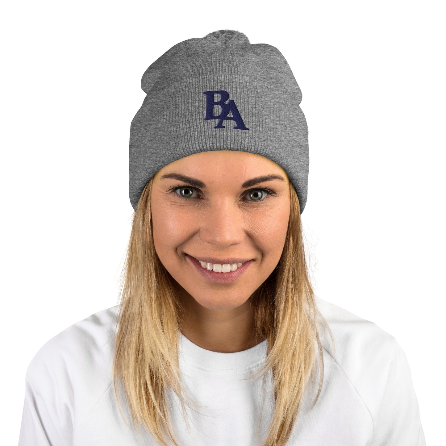 Embroidered Pom-Pom Beanie