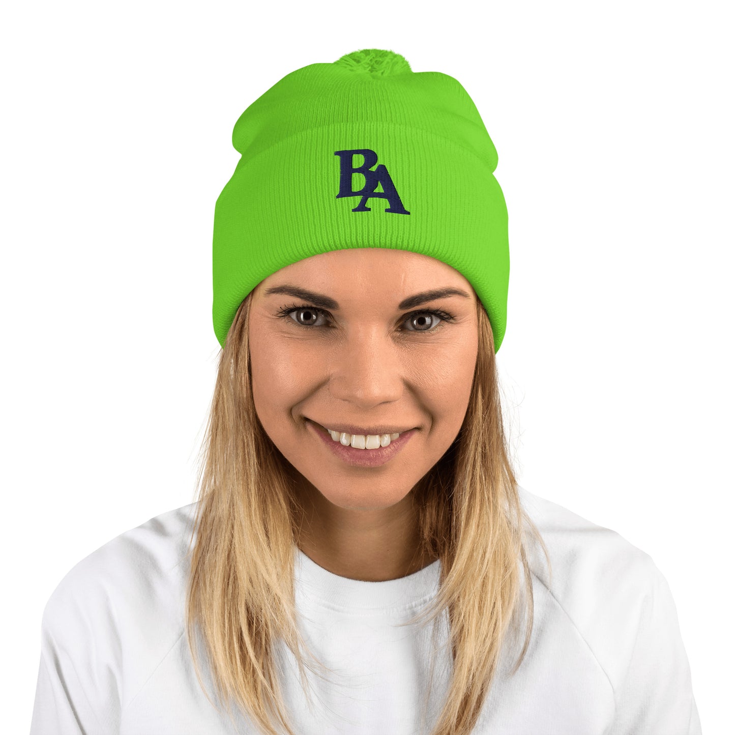 Embroidered Pom-Pom Beanie