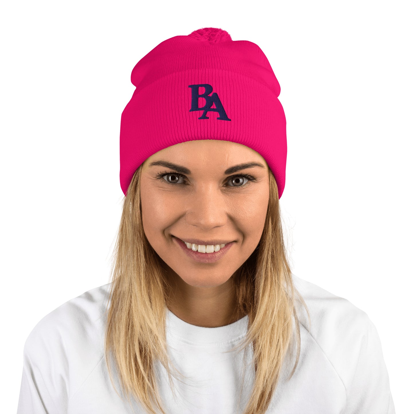 Embroidered Pom-Pom Beanie