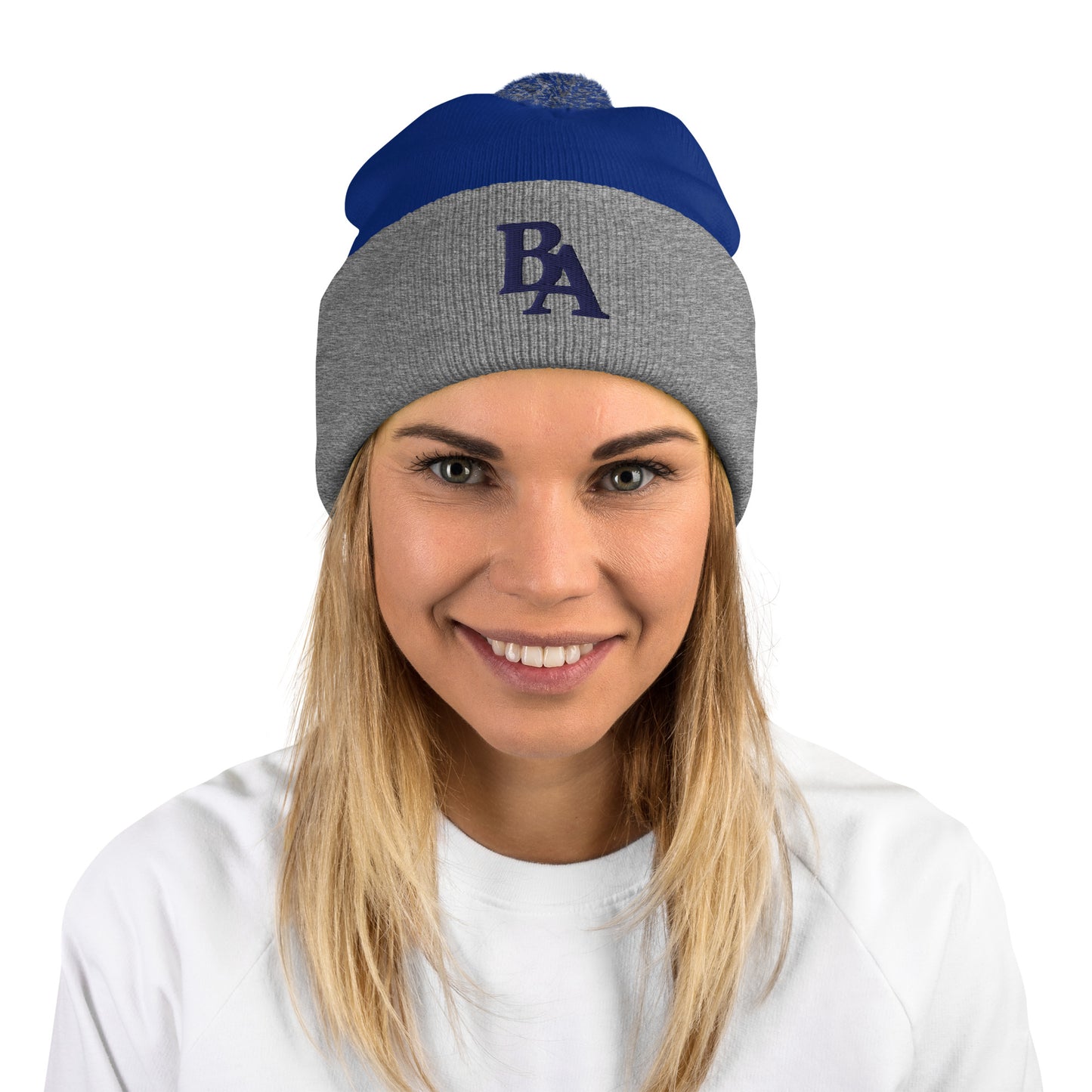 Embroidered Pom-Pom Beanie