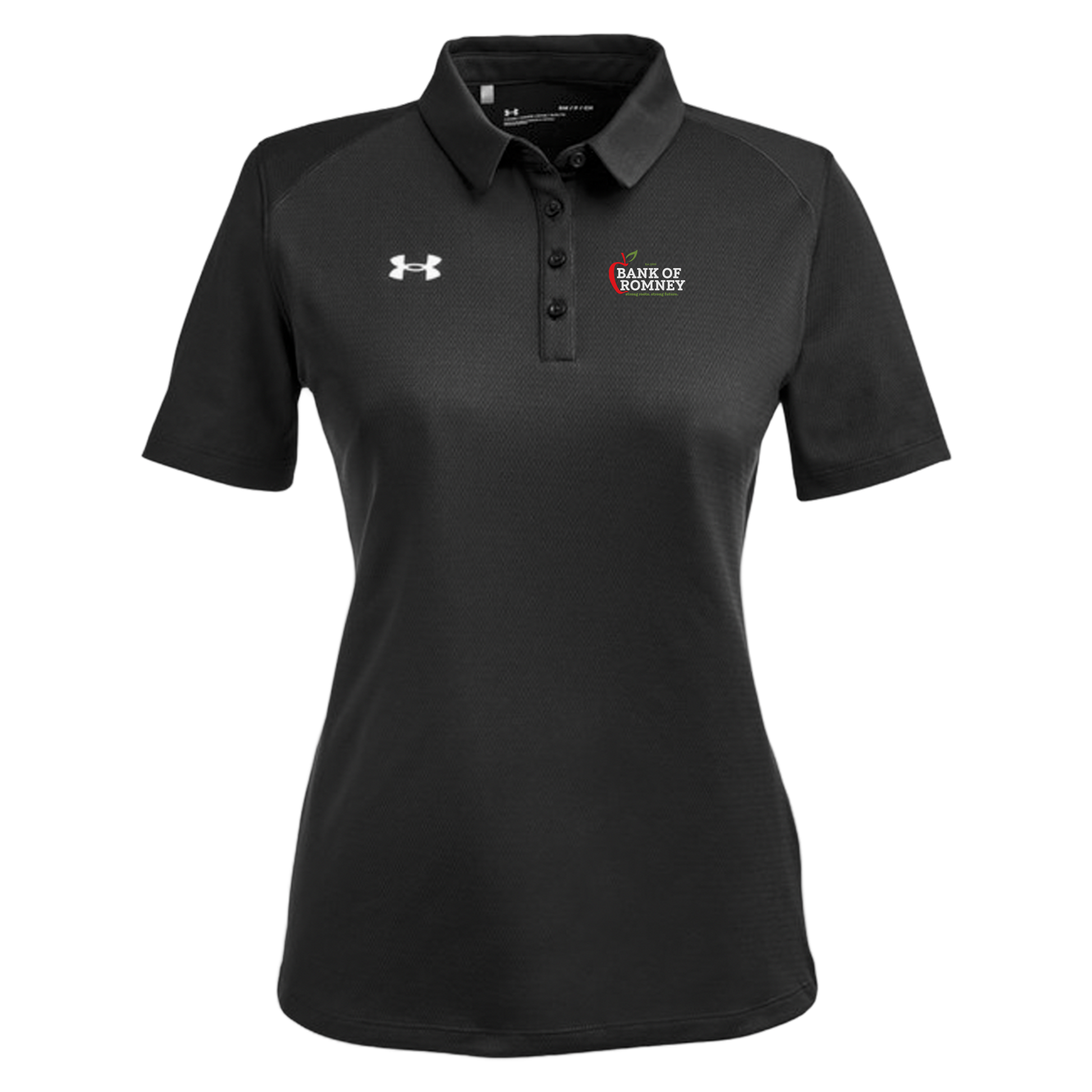 bankofromney-under-armour-womens-tech-polo-embroidery-leftchest-1370431-black-flat-front