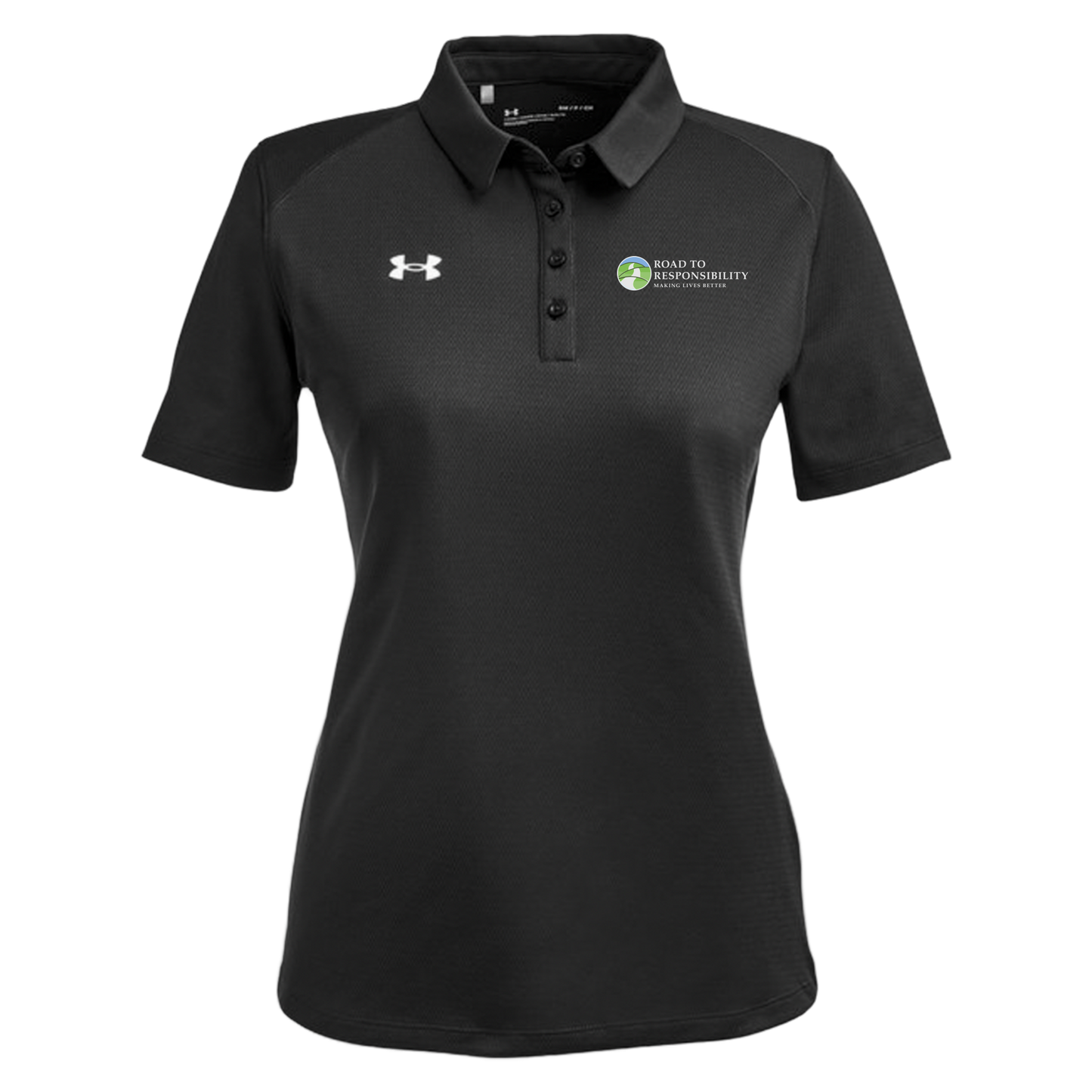 roadtoresponsibility-under-armour-womens-tech-polo-embroidery-leftchest-1370431-black-flat-front