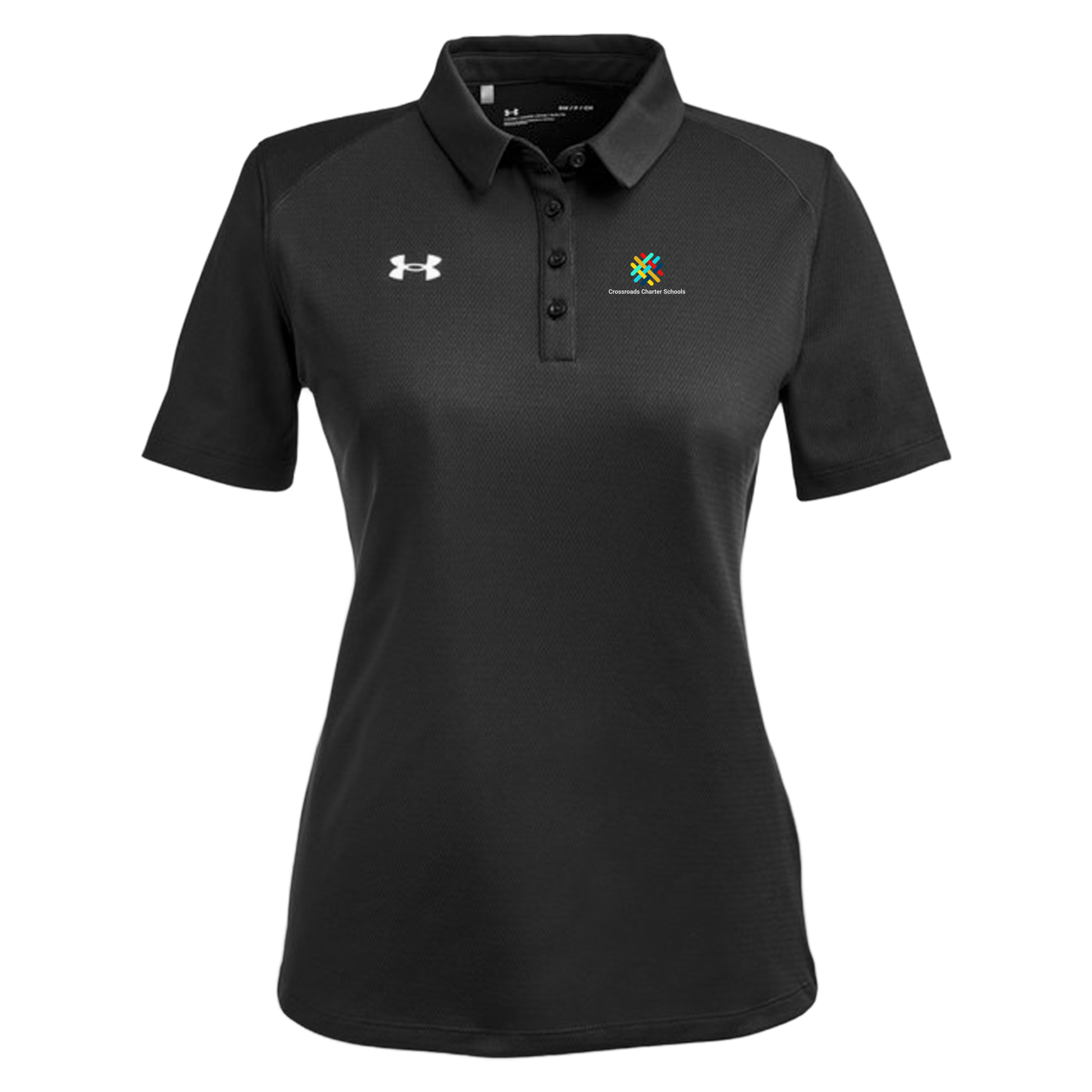 crossroadsschoolskc-under-armour-womens-tech-polo-embroidery-leftchest-1370431-black-flat-front