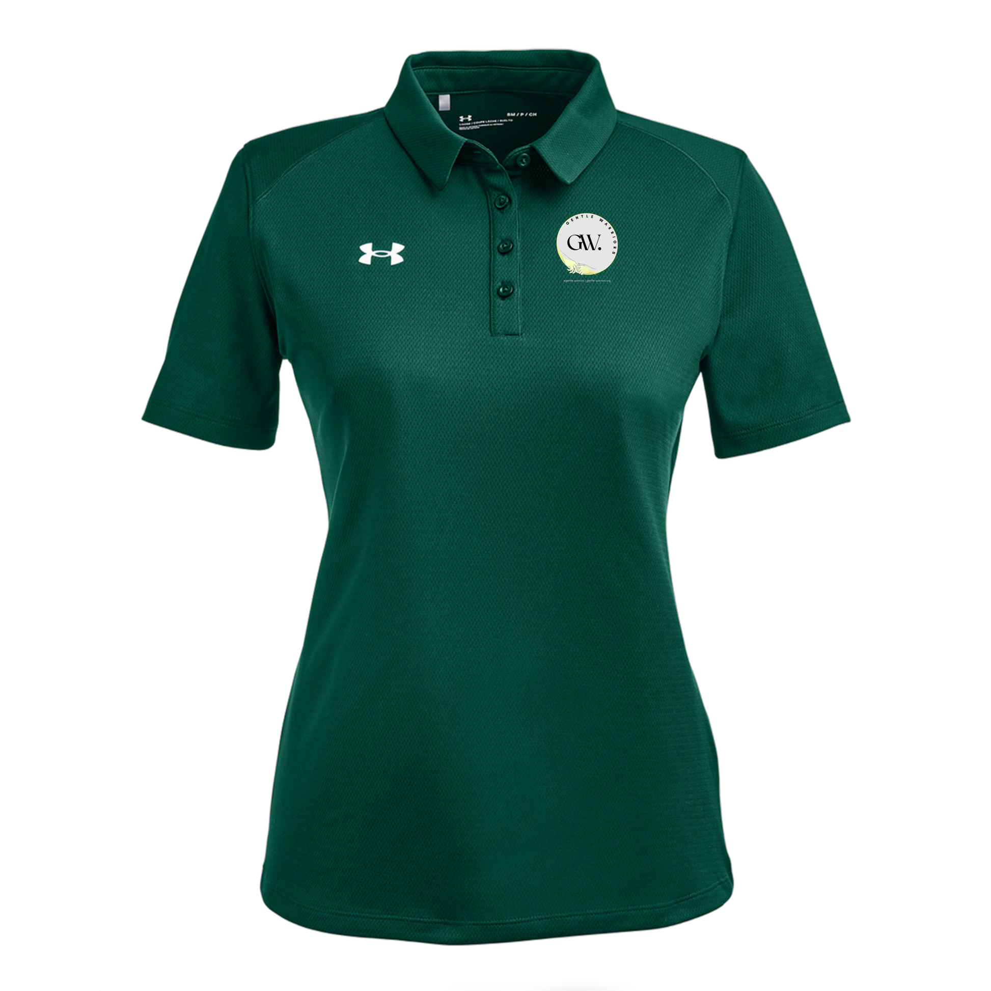 gentle-warriors-under-armour-womens-tech-polo-embroidery-leftchest-1370431-forgreen-flat-front