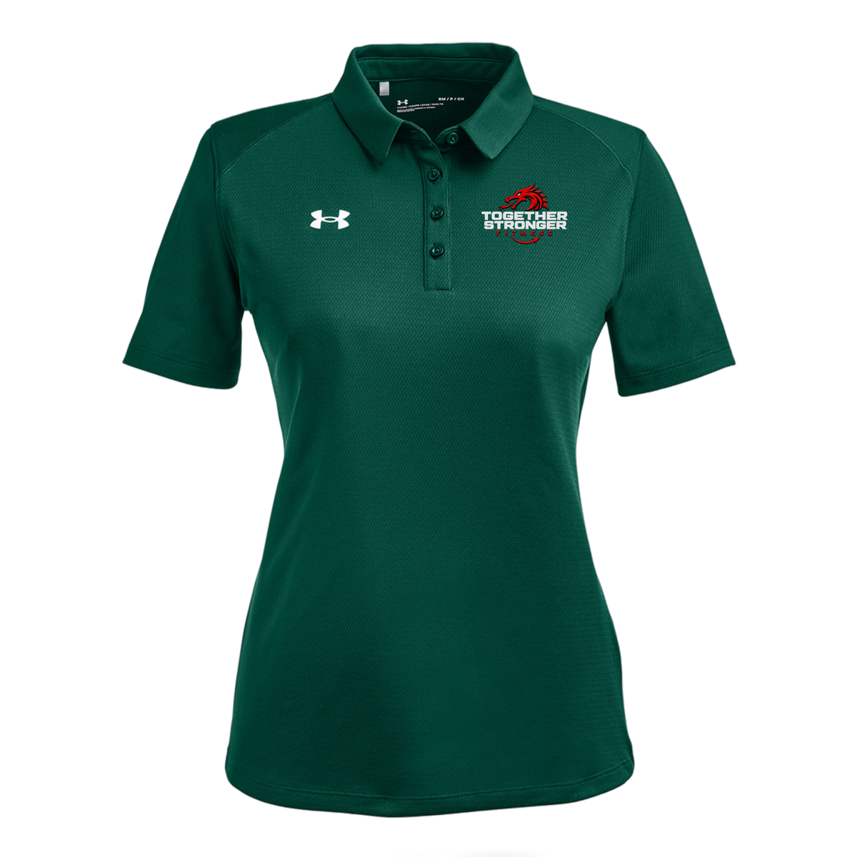 togetherstrongerfitness-under-armour-womens-tech-polo-embroidery-leftchest-1370431-forgreen-flat-front