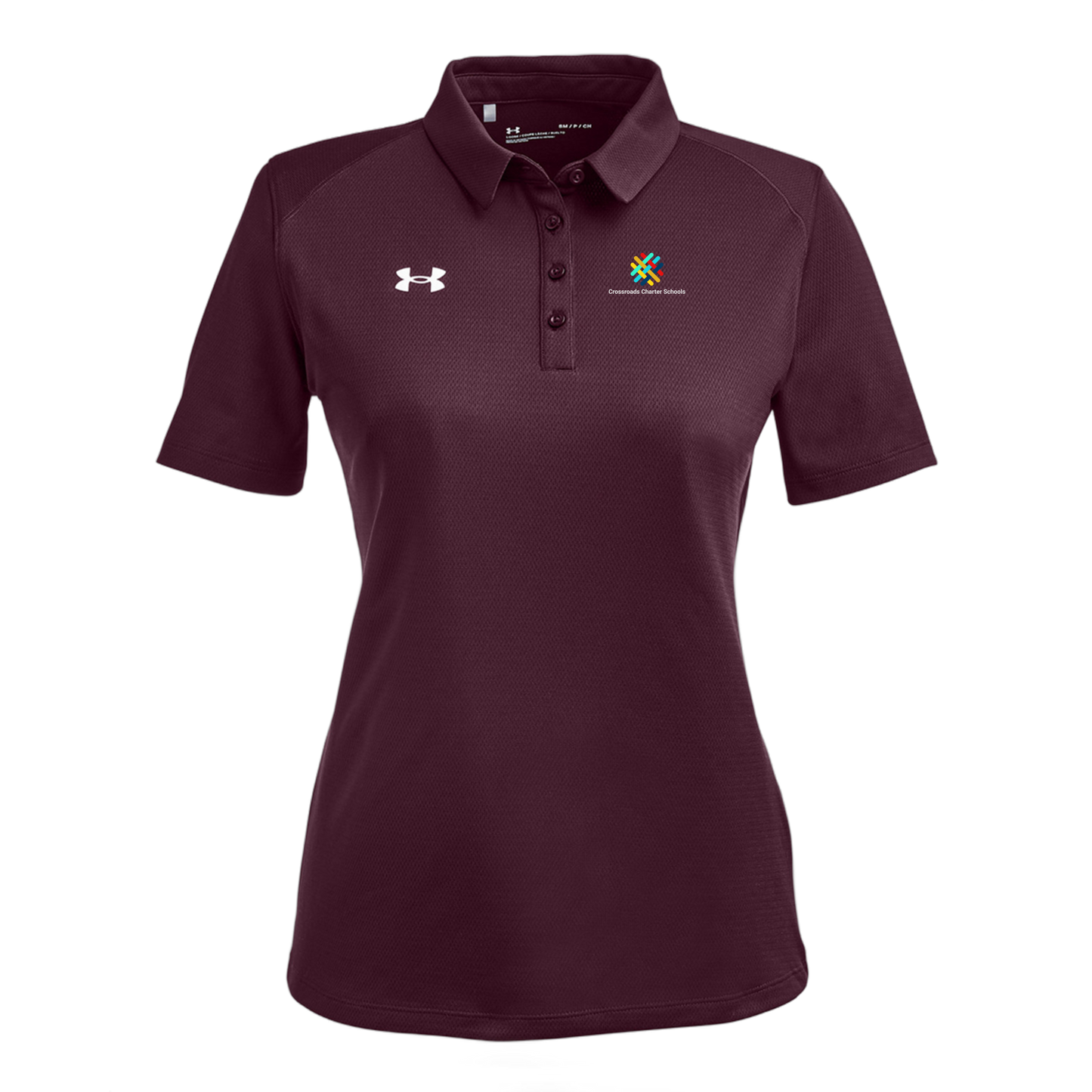 crossroadsschoolskc-under-armour-womens-tech-polo-embroidery-leftchest-1370431-maroon-flat-front