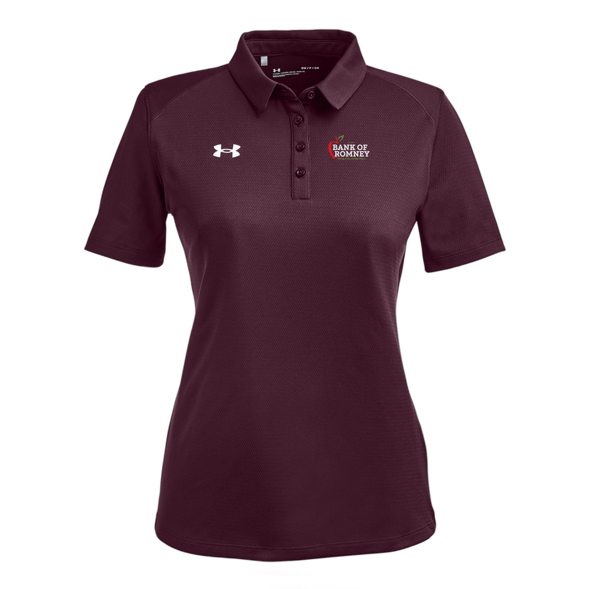 bankofromney-under-armour-womens-tech-polo-embroidery-leftchest-1370431-maroon-flat-front