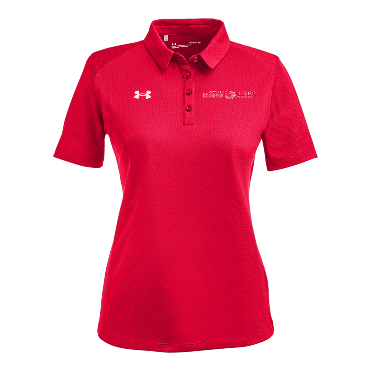 advancedskinmd-under-armour-womens-tech-polo-embroidery-leftchest-1370431-red-flat-front