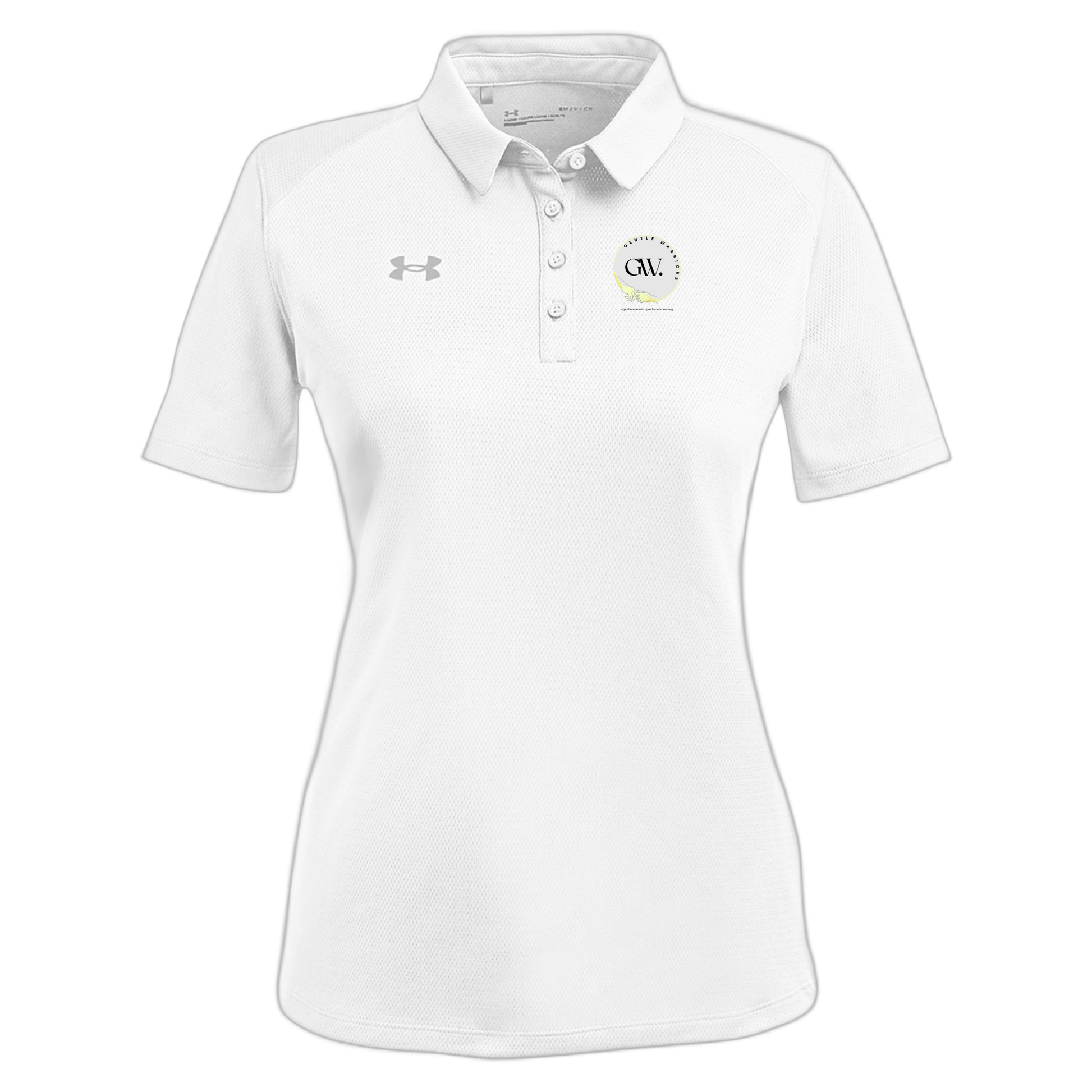 gentle-warriors-under-armour-womens-tech-polo-embroidery-leftchest-1370431-white-flat-front