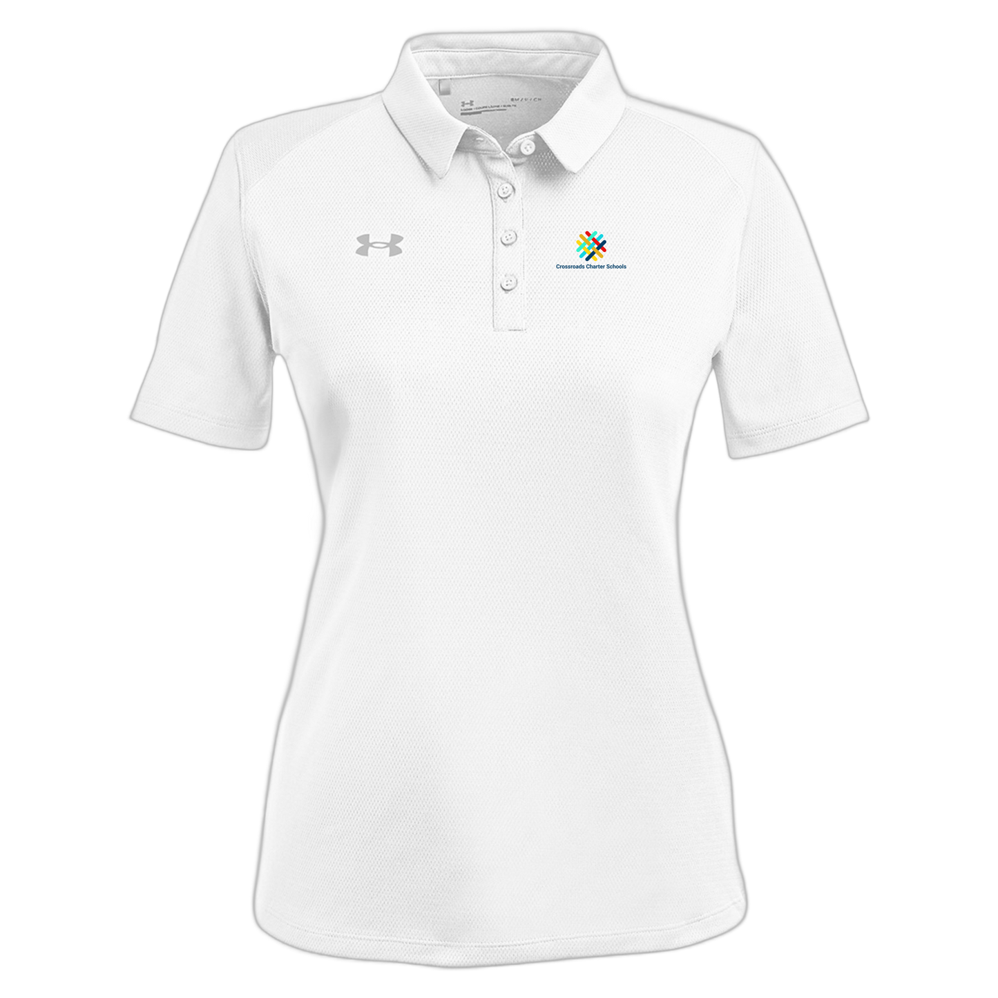 crossroadsschoolskc-under-armour-womens-tech-polo-embroidery-leftchest-1370431-white-flat-front