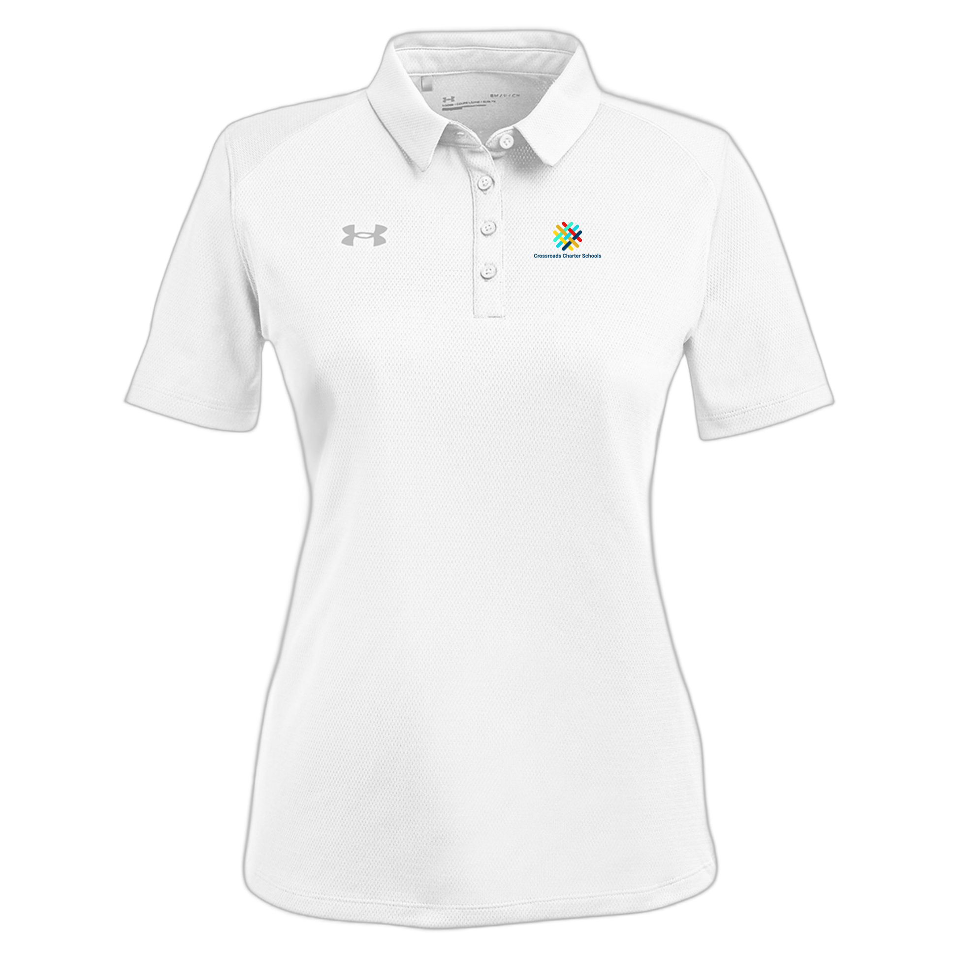 crossroadsschoolskc-under-armour-womens-tech-polo-embroidery-leftchest-1370431-white-flat-front