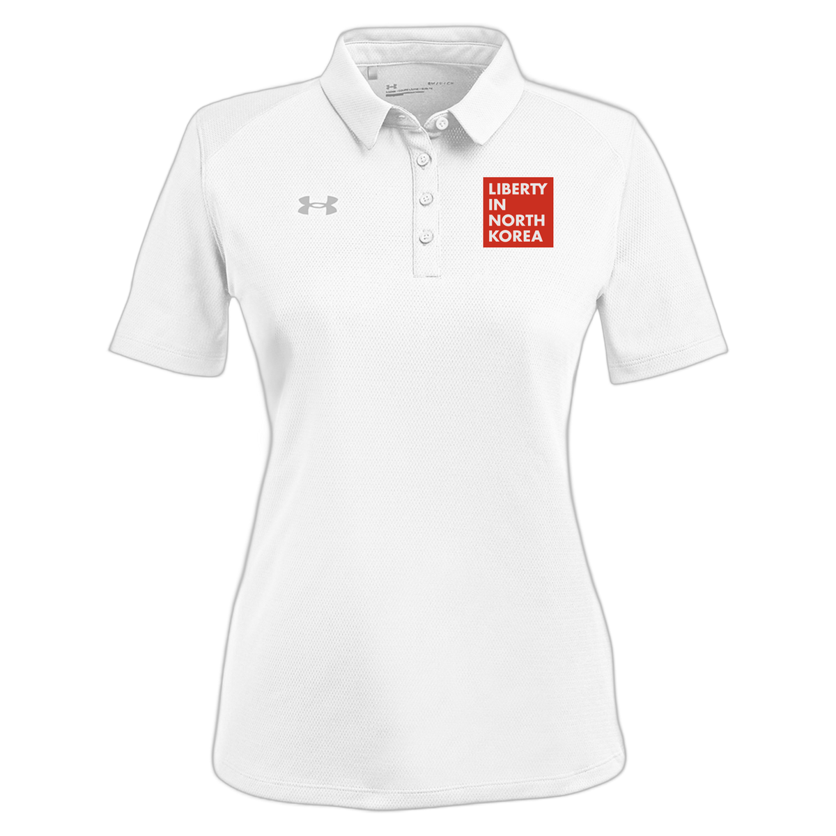 libertyinnorthkorea-under-armour-womens-tech-polo-embroidery-leftchest-1370431-white-flat-front