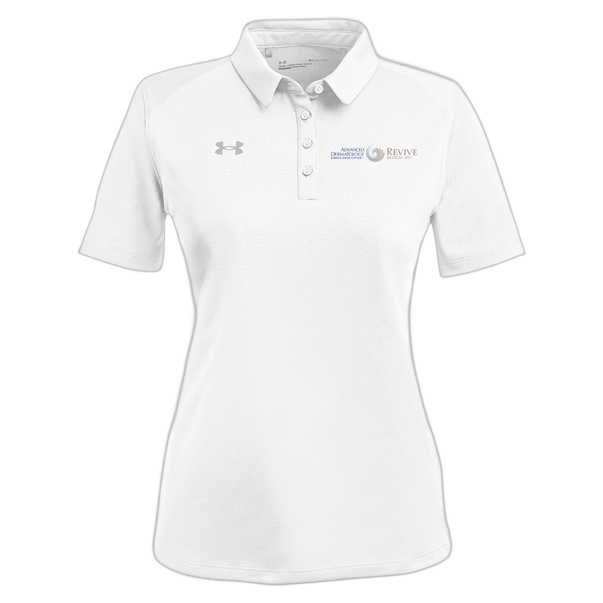 advancedskinmd-under-armour-womens-tech-polo-embroidery-leftchest-1370431-white-flat-front