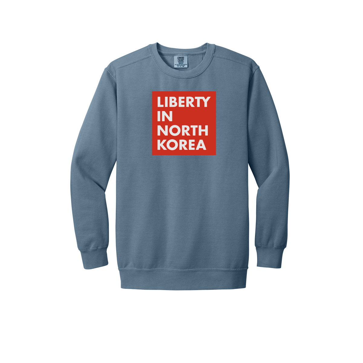 libertyinnorthkorea-premium-comfort-crewneck-dtf-front-1566-bluejean-flat-front