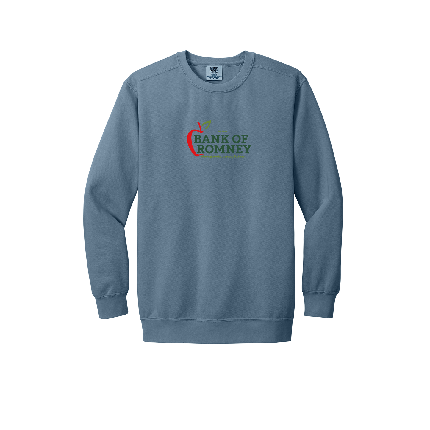 bankofromney-premium-comfort-crewneck-dtf-front-1566-bluejean-flat-front