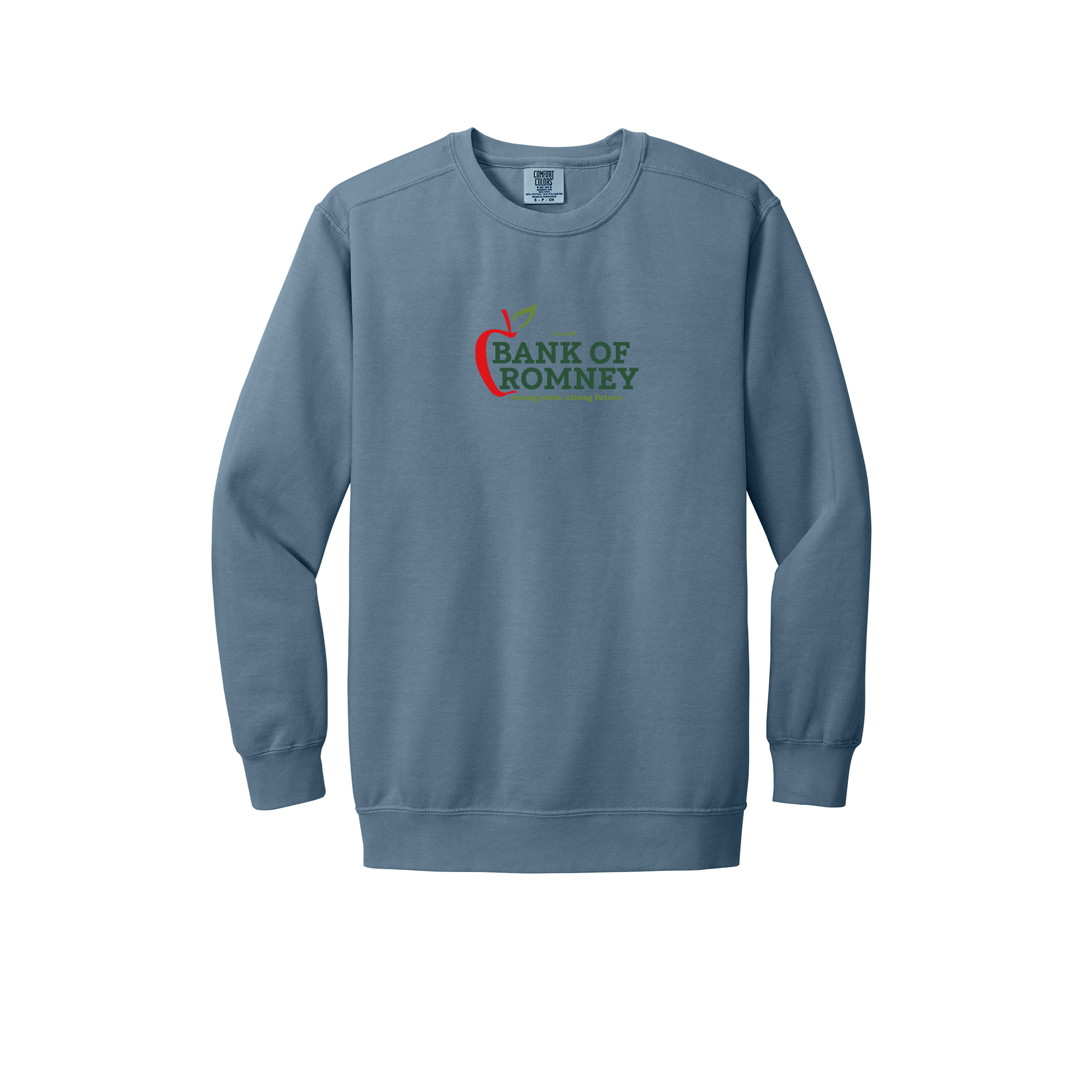 bankofromney-premium-comfort-crewneck-dtf-front-1566-bluejean-flat-front