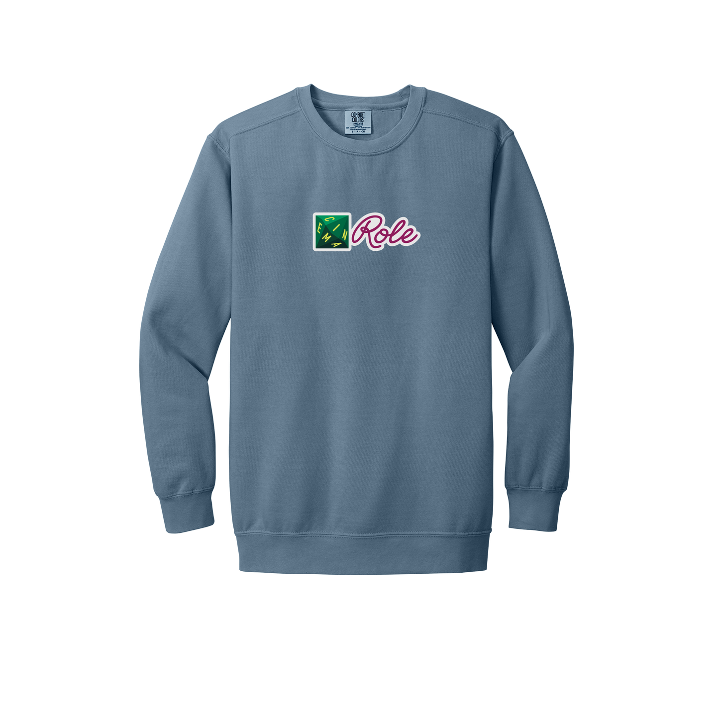 cinemarole-premium-comfort-crewneck-dtf-front-1566-bluejean-flat-front
