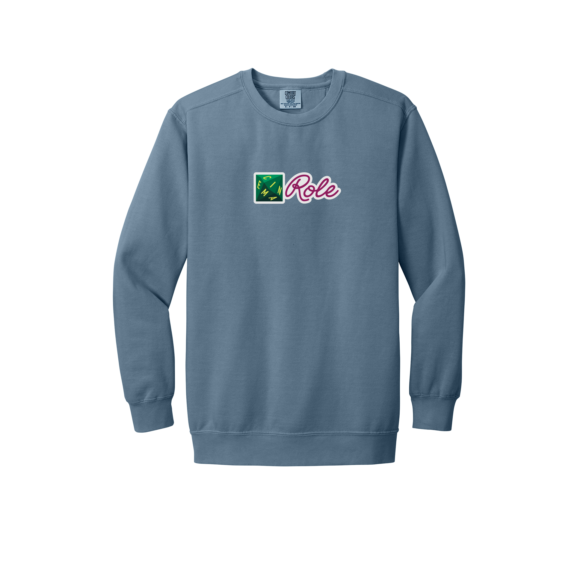 cinemarole-premium-comfort-crewneck-dtf-front-1566-bluejean-flat-front