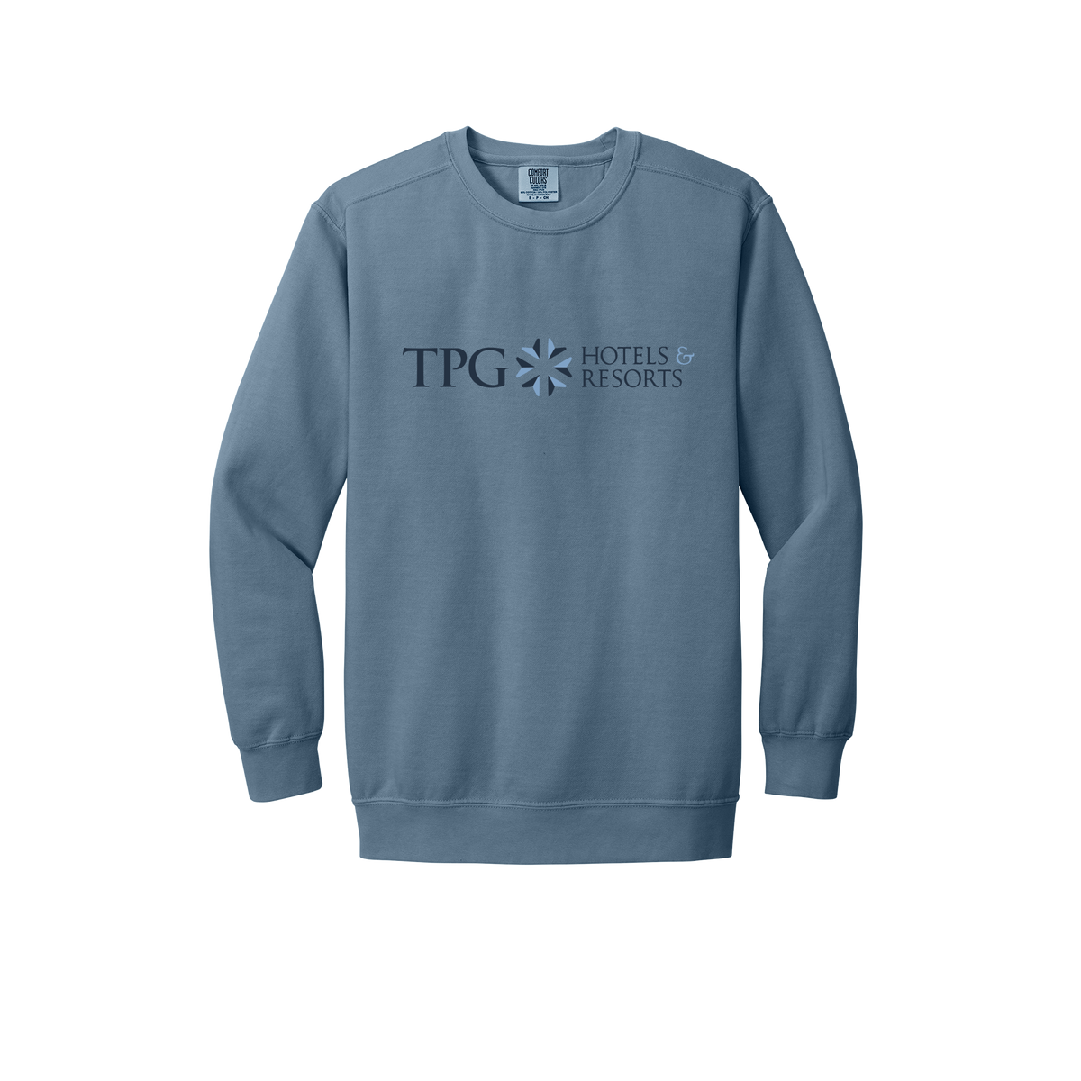 tpghotelsandresorts-premium-comfort-crewneck-dtf-front-1566-bluejean-flat-front