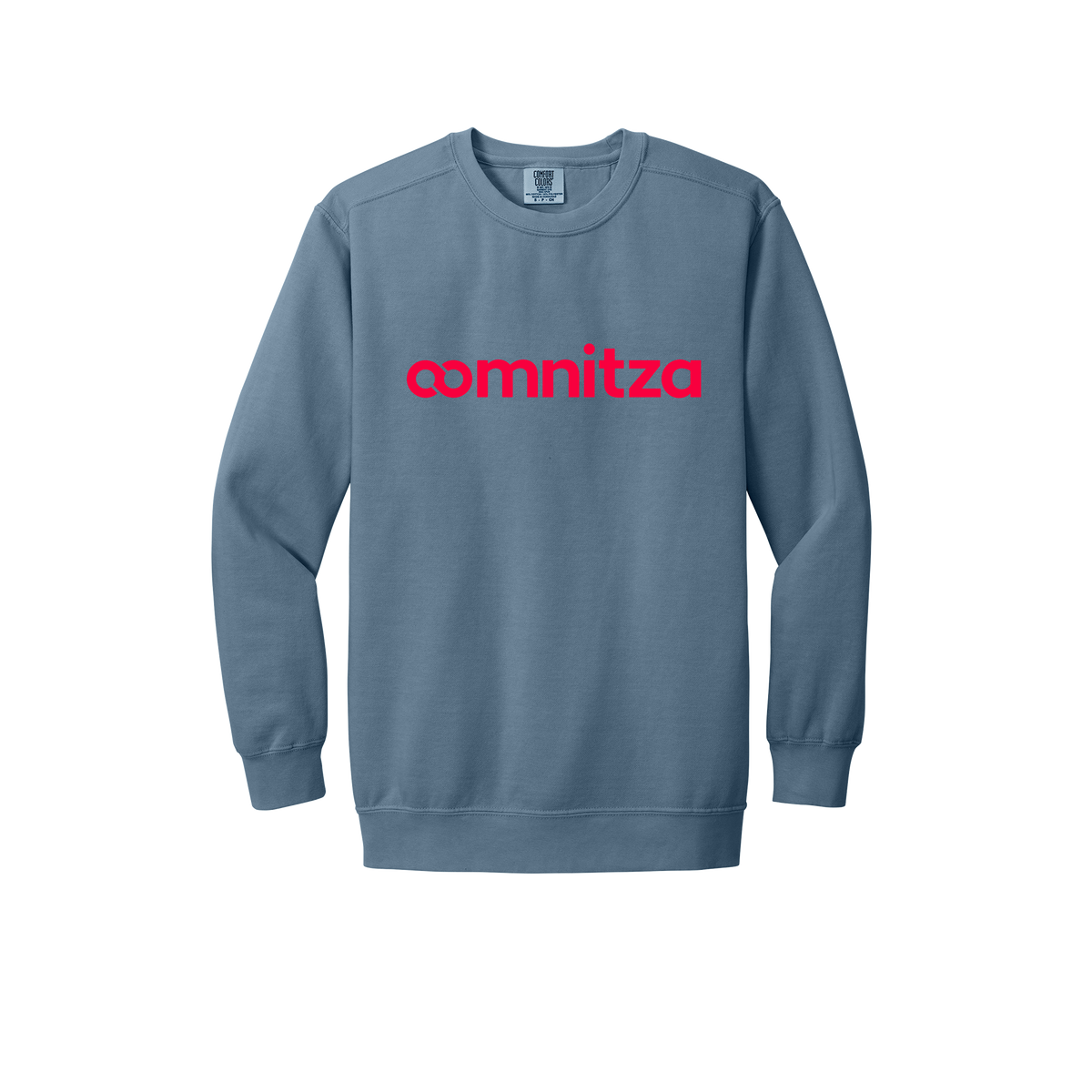 oomnitza-premium-comfort-crewneck-dtf-front-1566-bluejean-flat-front