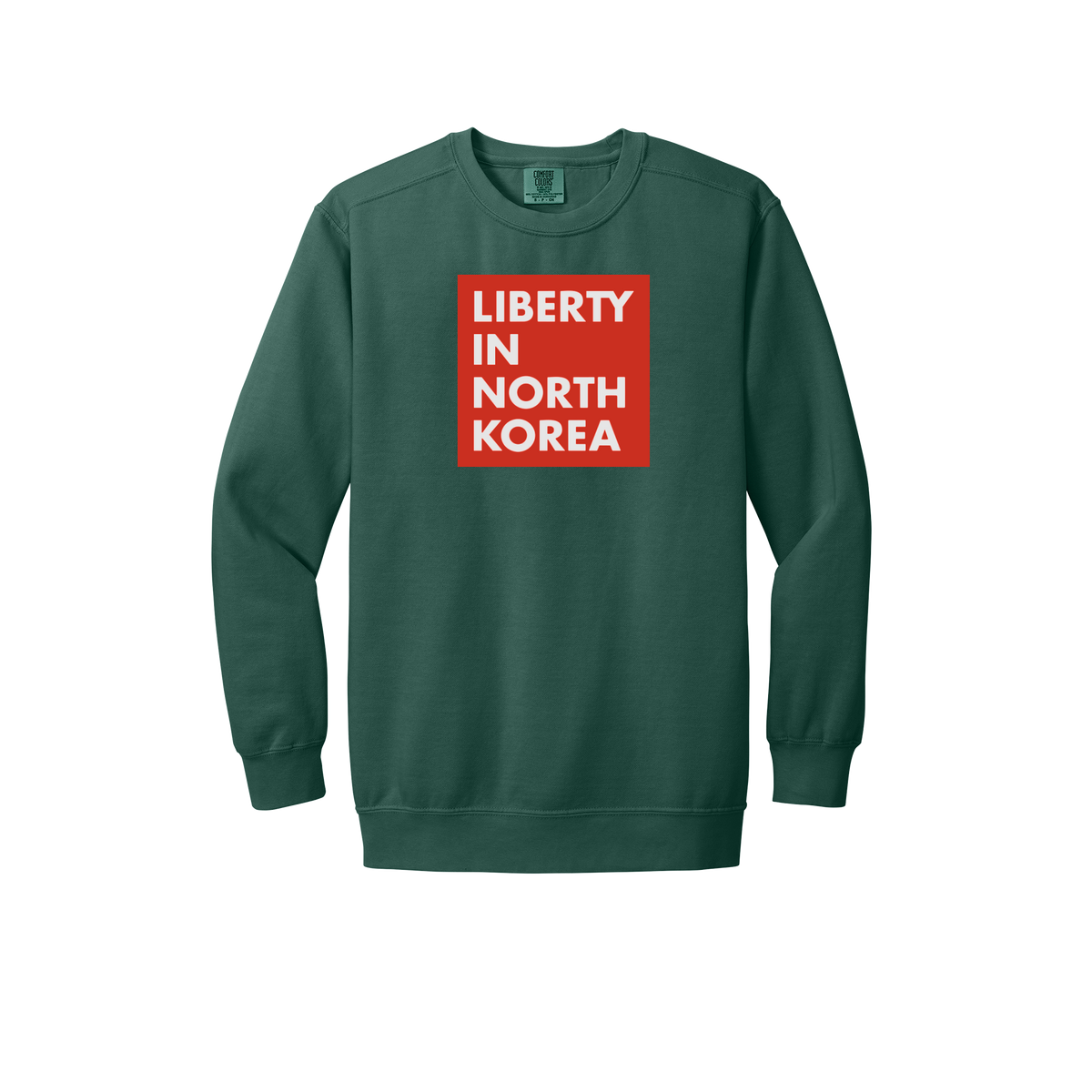 libertyinnorthkorea-premium-comfort-crewneck-dtf-front-1566-bluespruce-flat-front