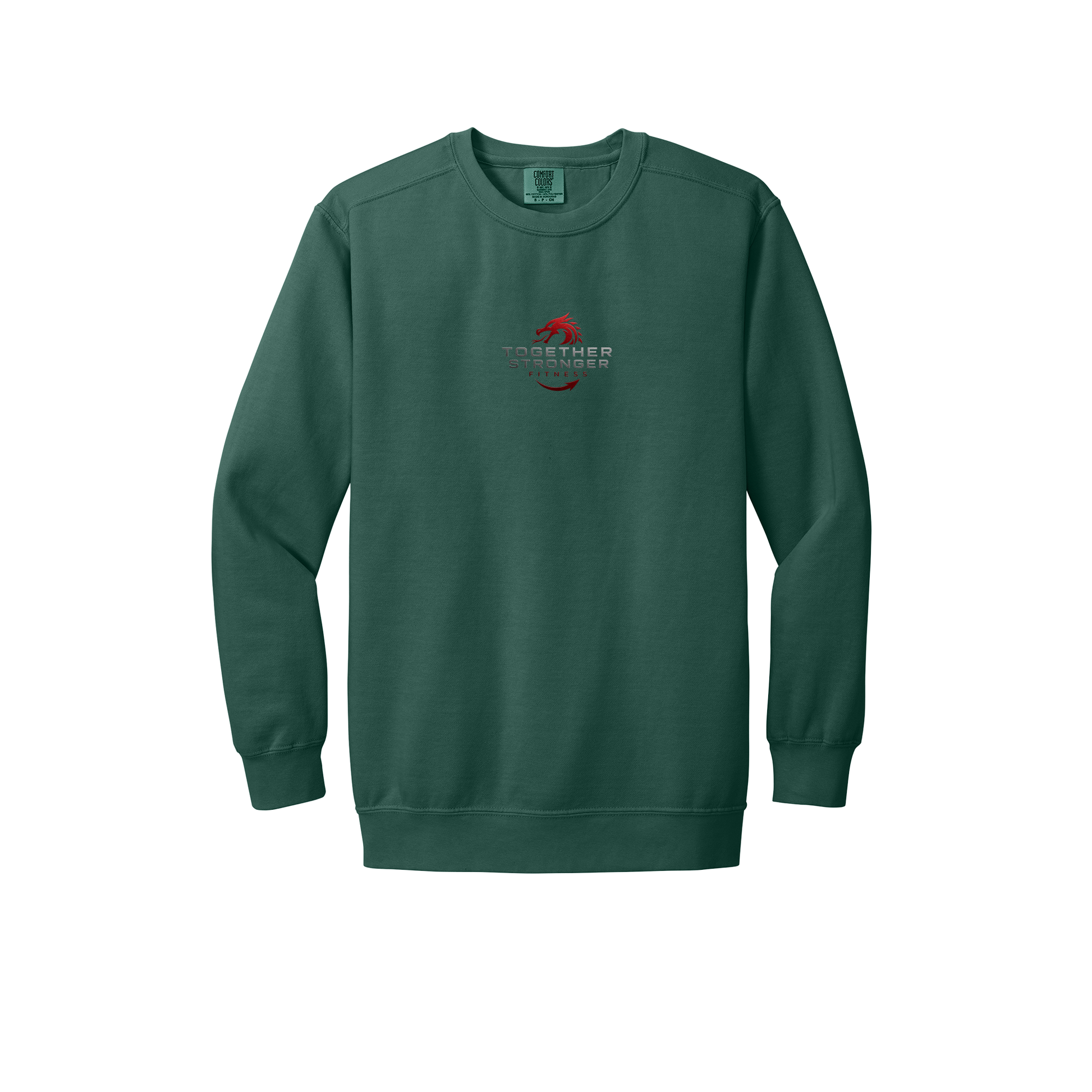 togetherstrongerfitness-premium-comfort-crewneck-dtf-front-1566-bluespruce-flat-front