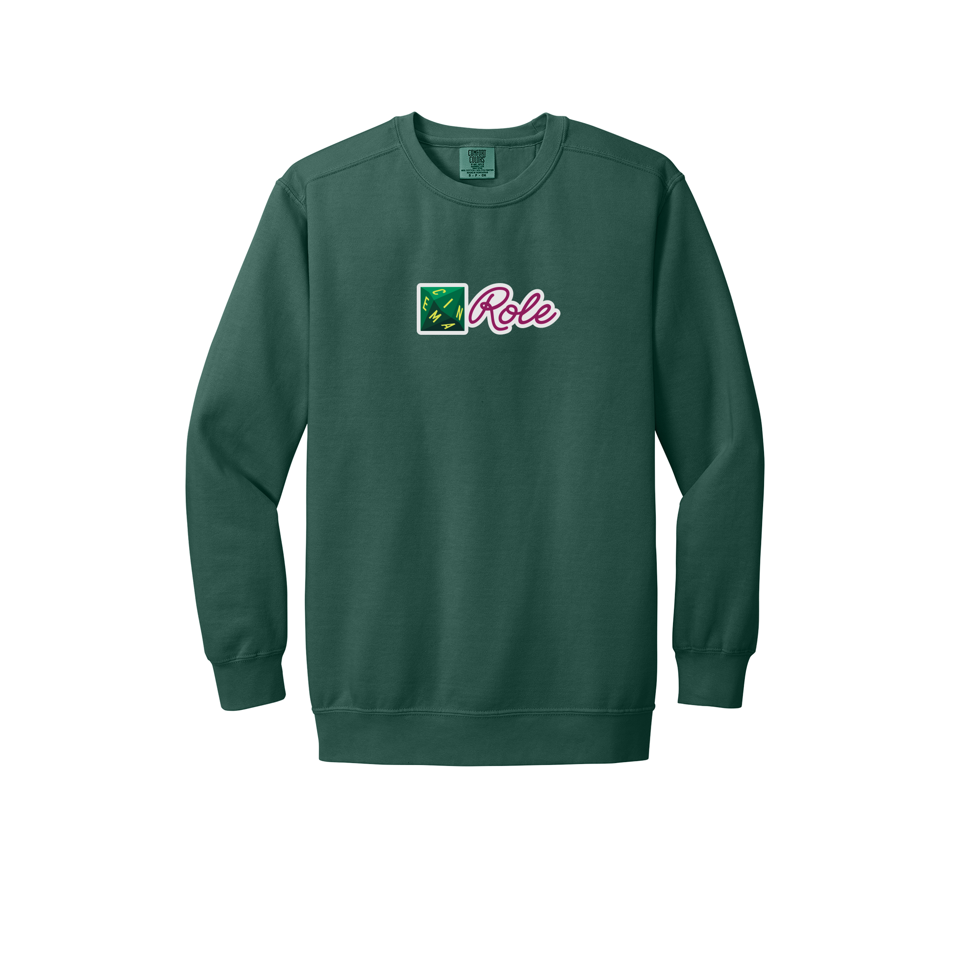 cinemarole-premium-comfort-crewneck-dtf-front-1566-bluespruce-flat-front