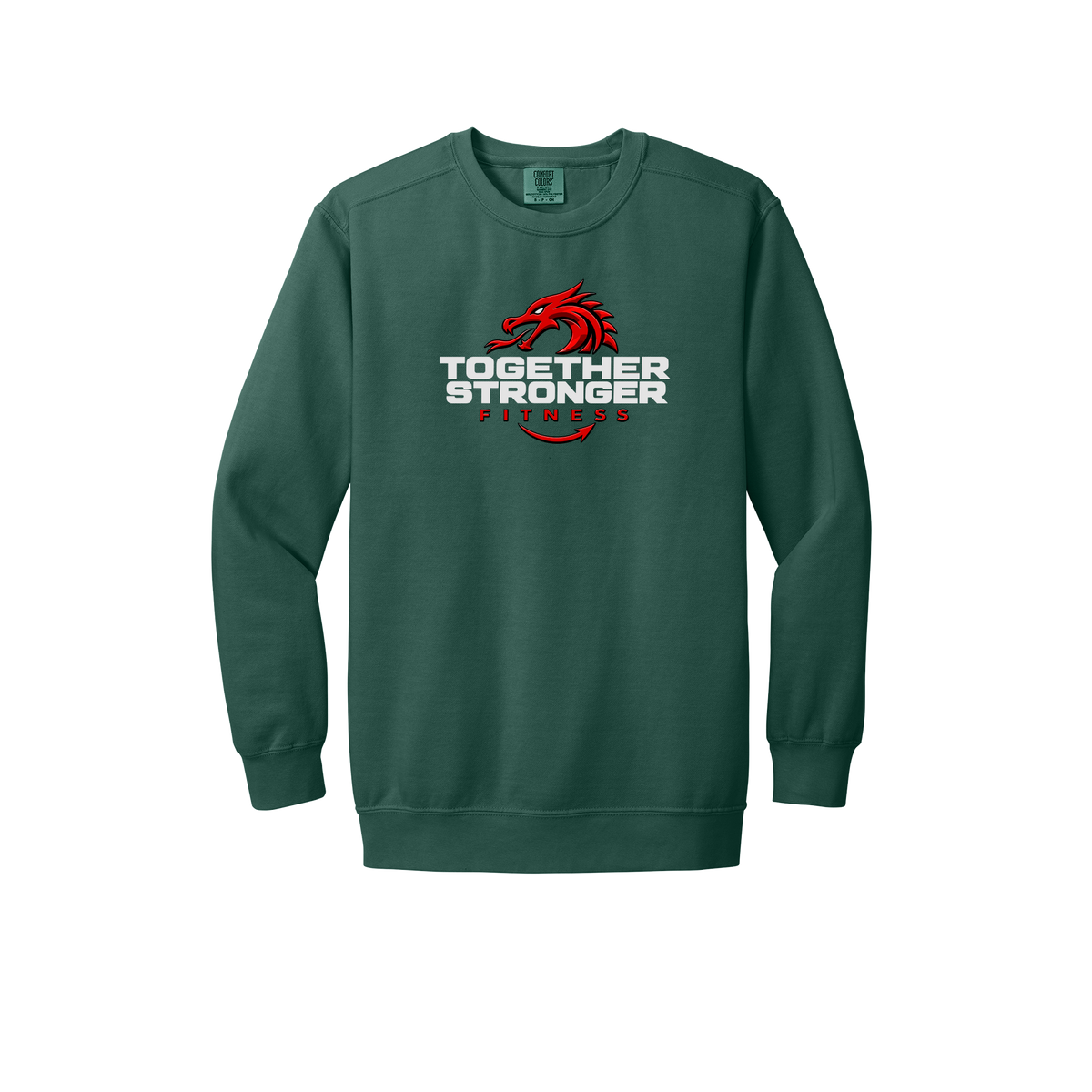 togetherstrongerfitness-premium-comfort-crewneck-dtf-front-1566-bluespruce-flat-front