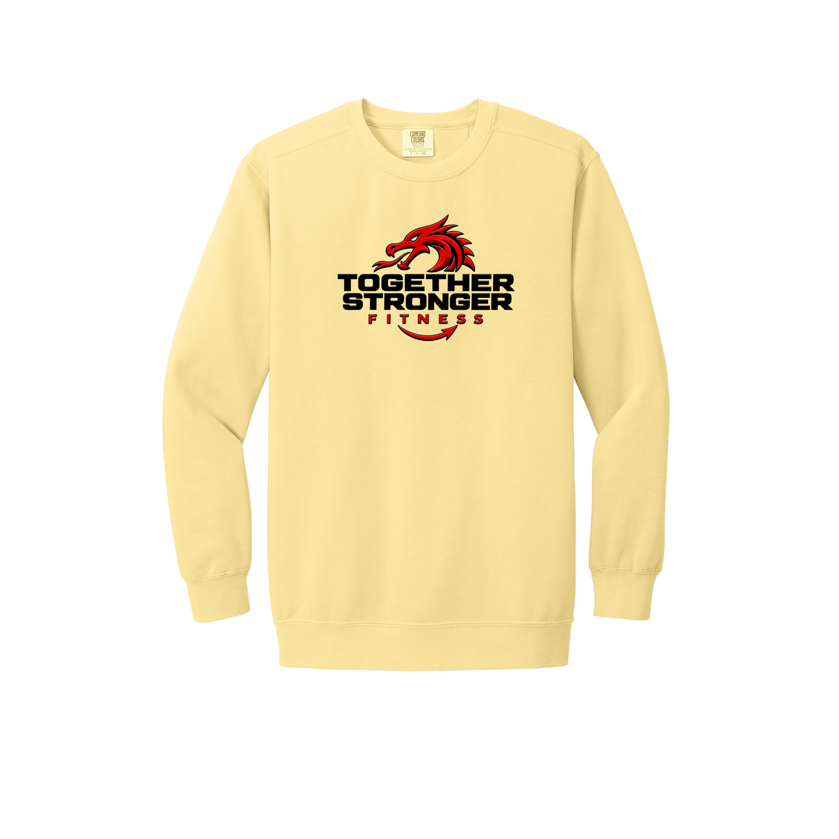 togetherstrongerfitness-premium-comfort-crewneck-dtf-front-1566-butter-flat-front
