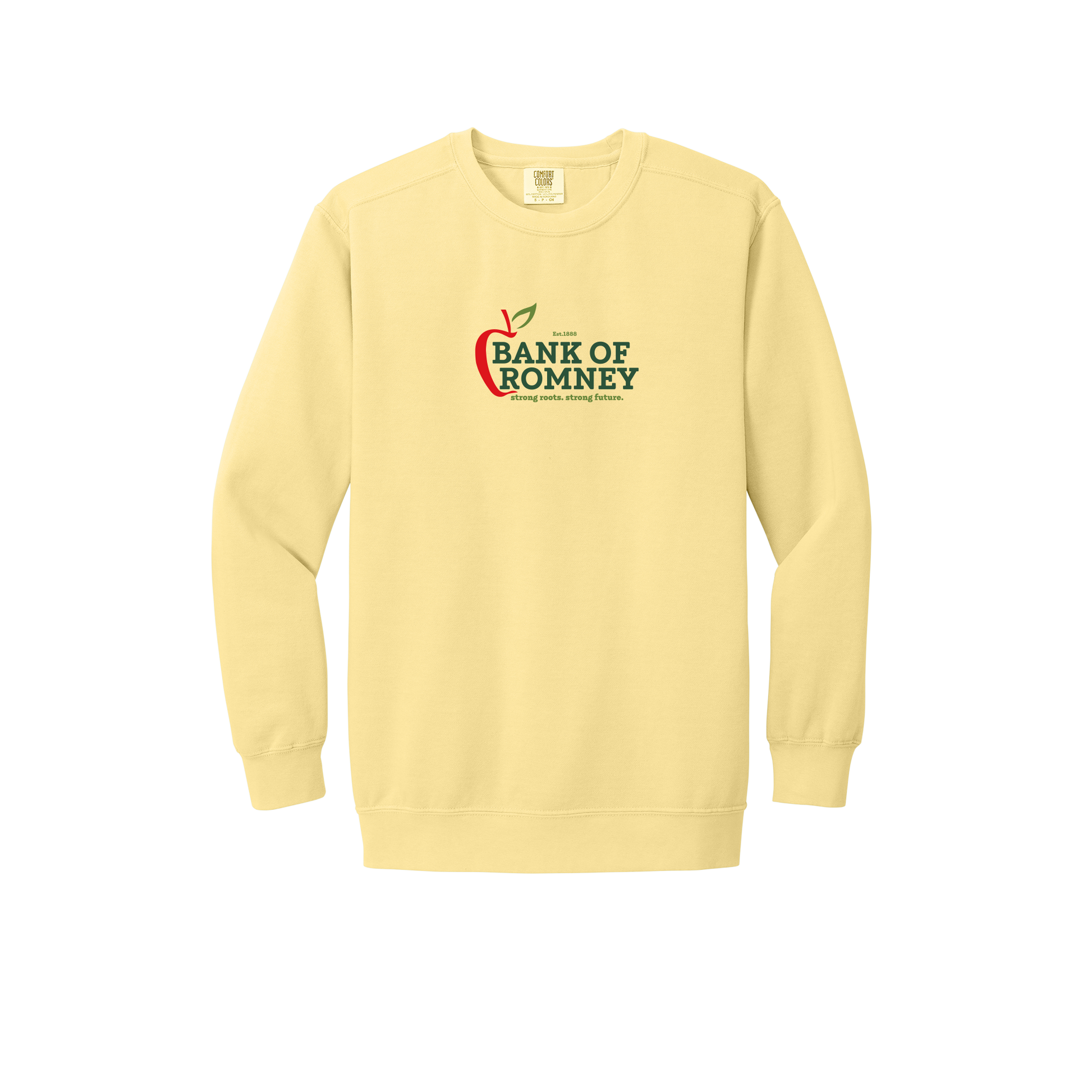 bankofromney-premium-comfort-crewneck-dtf-front-1566-butter-flat-front