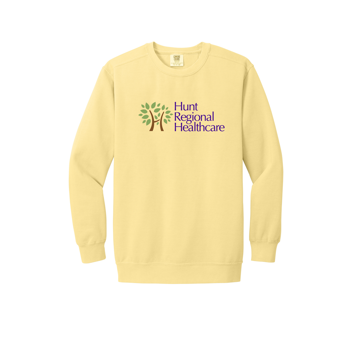 huntregional-premium-clinic-comfort-crewneck-dtf-front-1566-butter-flat-front
