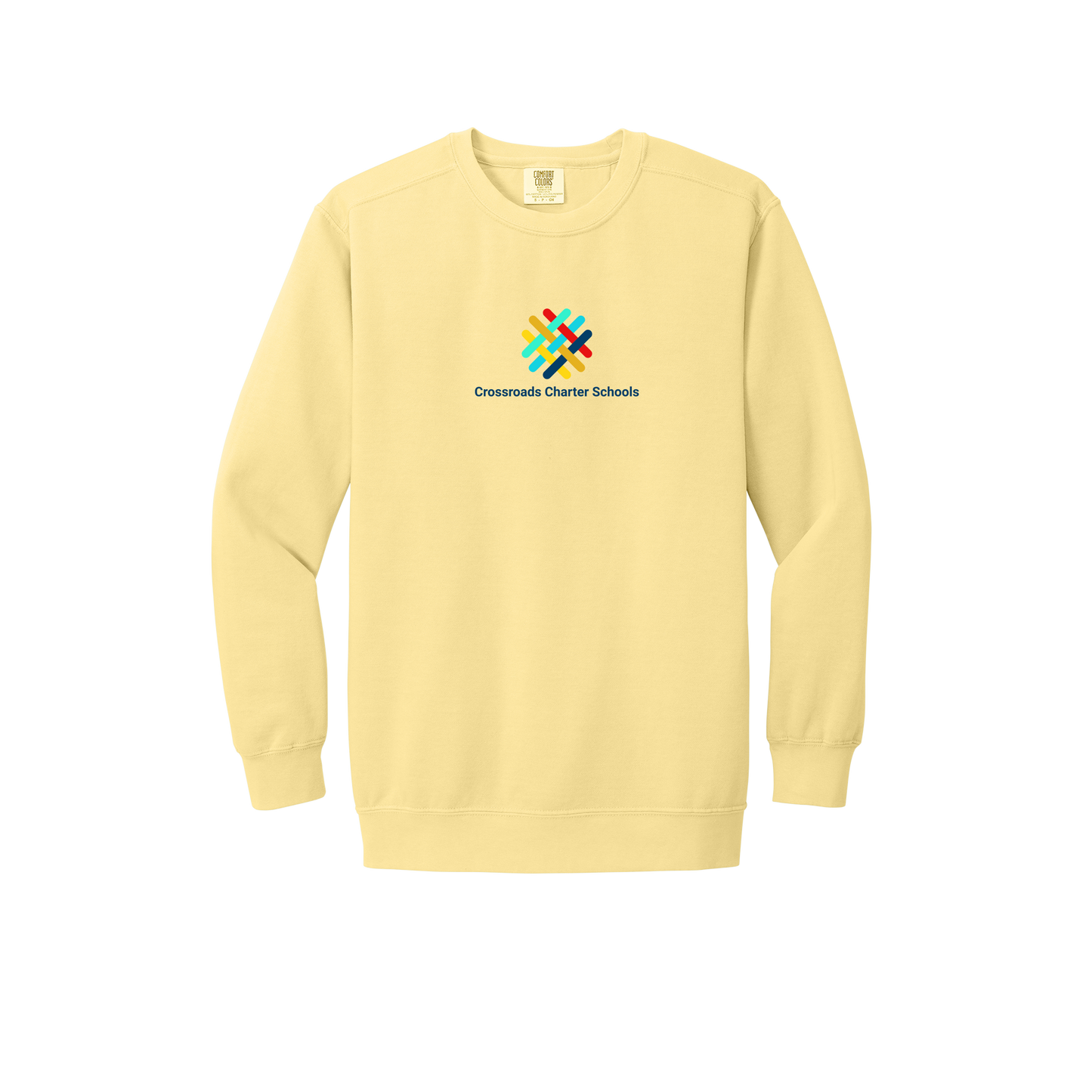 crossroadsschoolskc-premium-comfort-crewneck-dtf-front-1566-butter-flat-front
