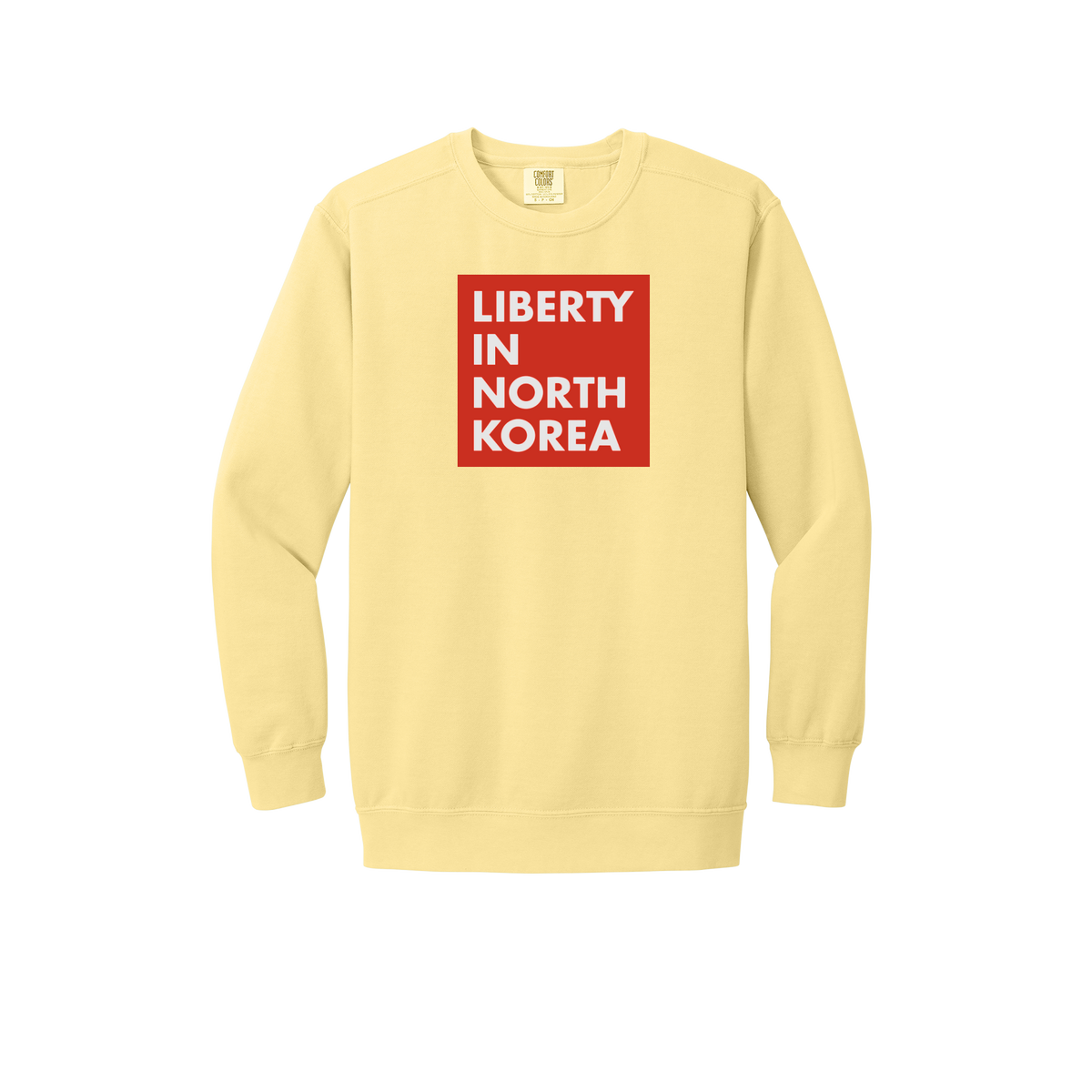 libertyinnorthkorea-premium-comfort-crewneck-dtf-front-1566-butter-flat-front