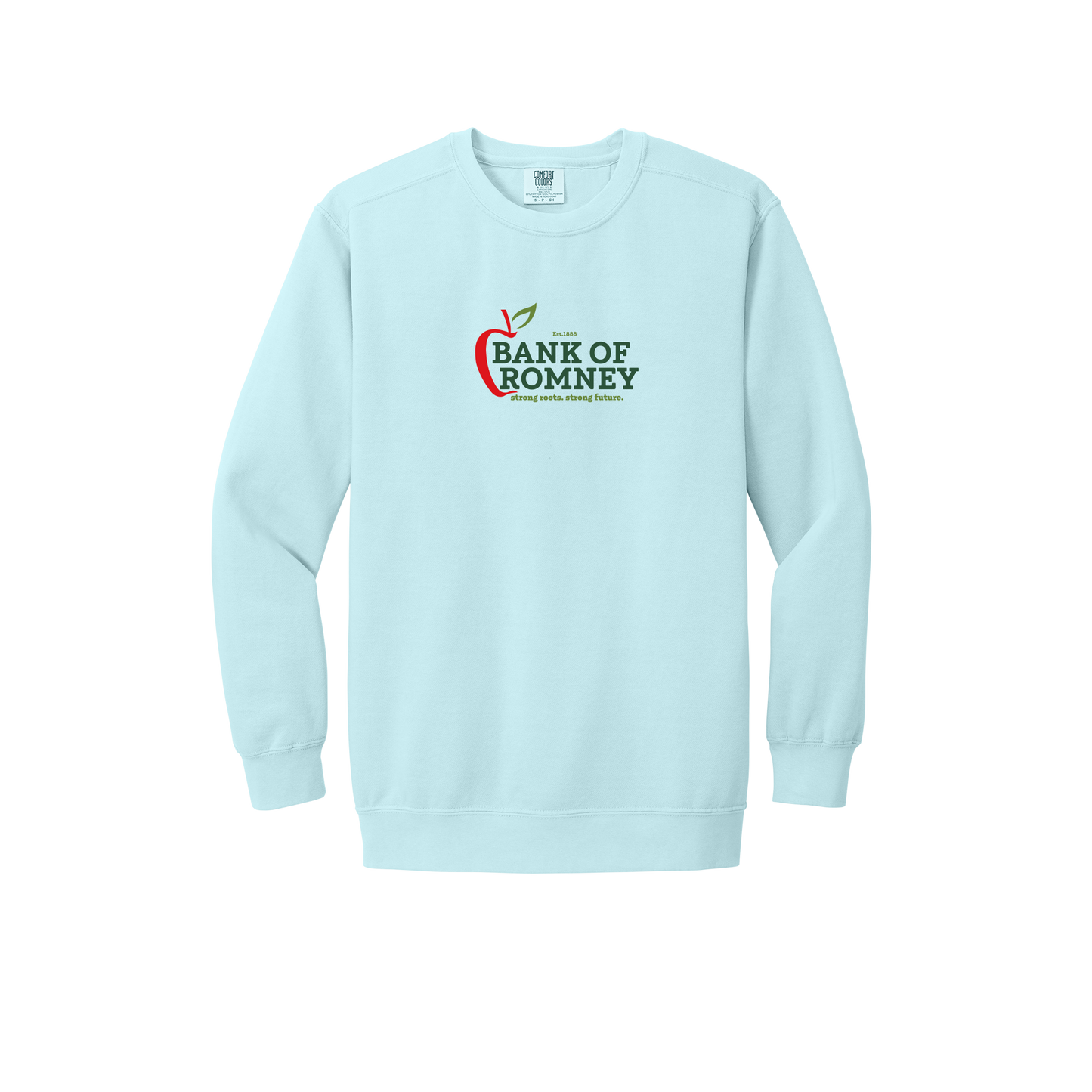 bankofromney-premium-comfort-crewneck-dtf-front-1566-chambray-flat-front