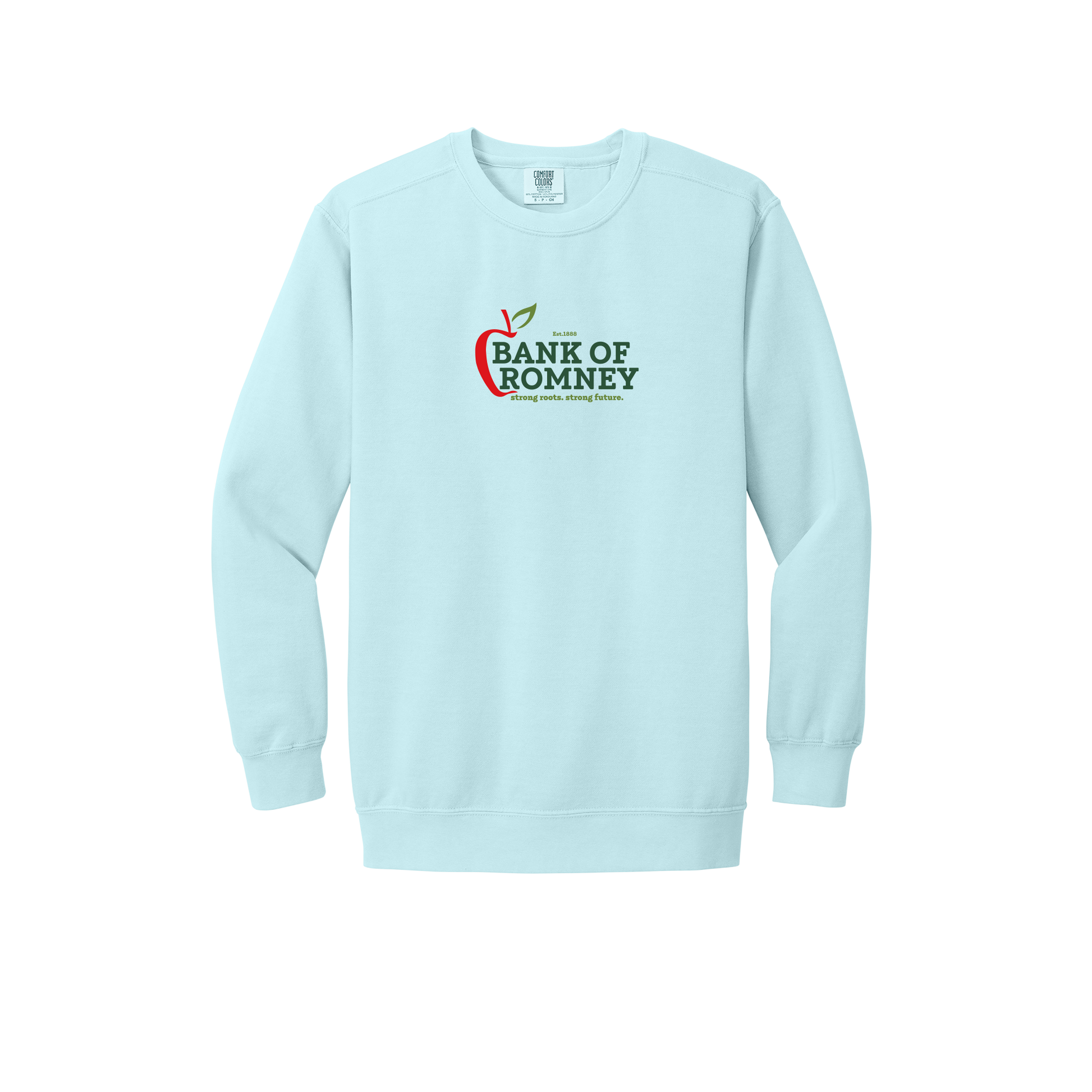 bankofromney-premium-comfort-crewneck-dtf-front-1566-chambray-flat-front
