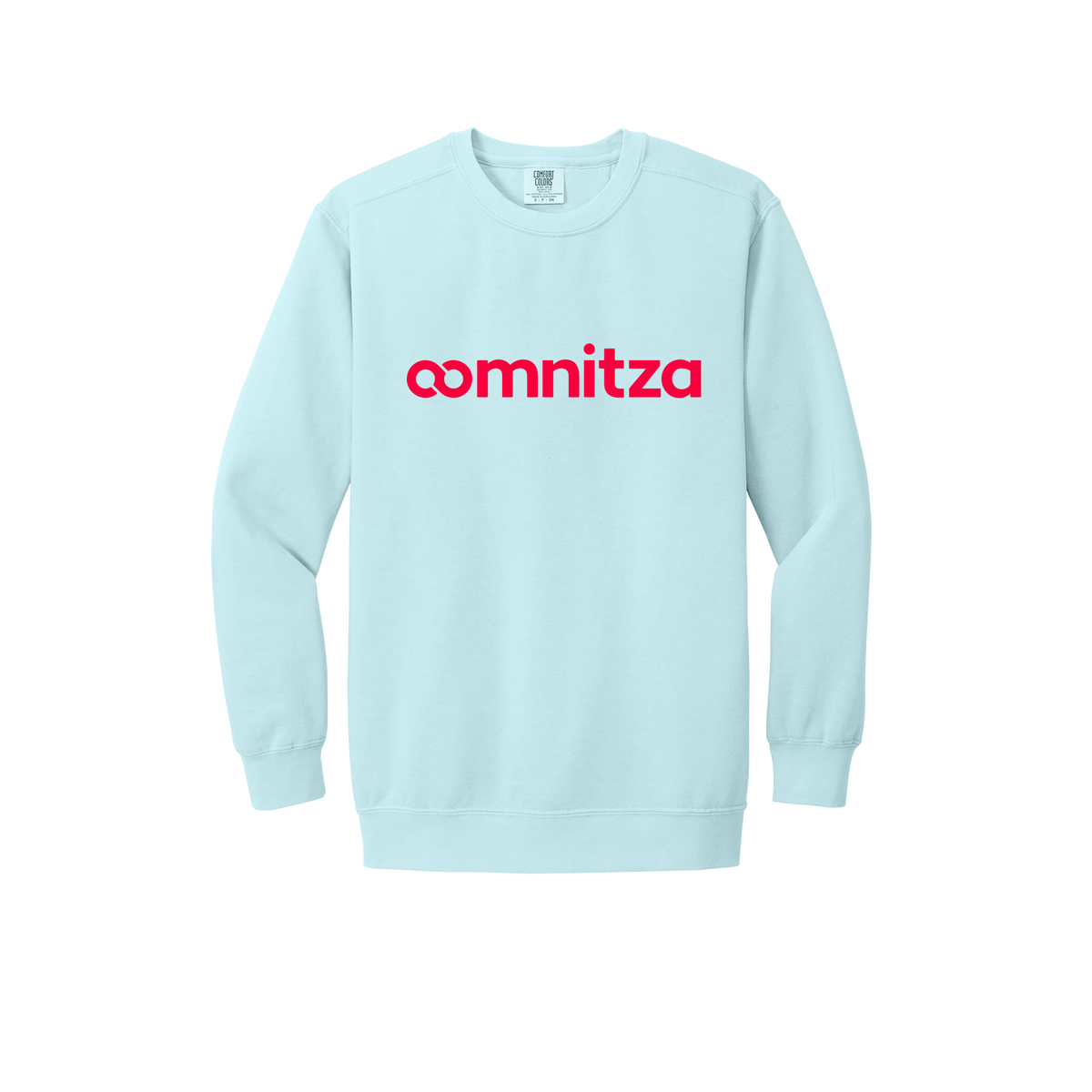 oomnitza-premium-comfort-crewneck-dtf-front-1566-chambray-flat-front