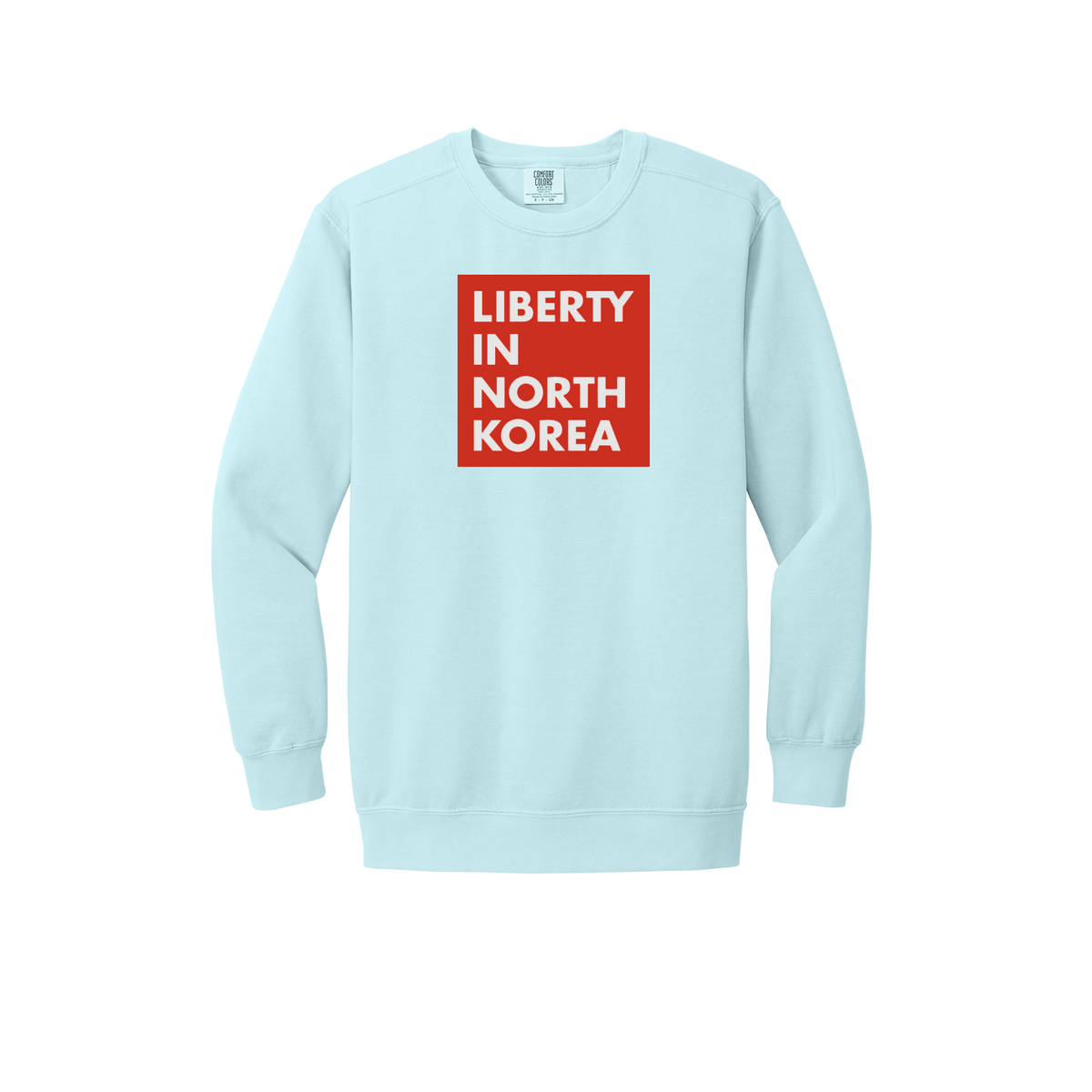 libertyinnorthkorea-premium-comfort-crewneck-dtf-front-1566-chambray-flat-front