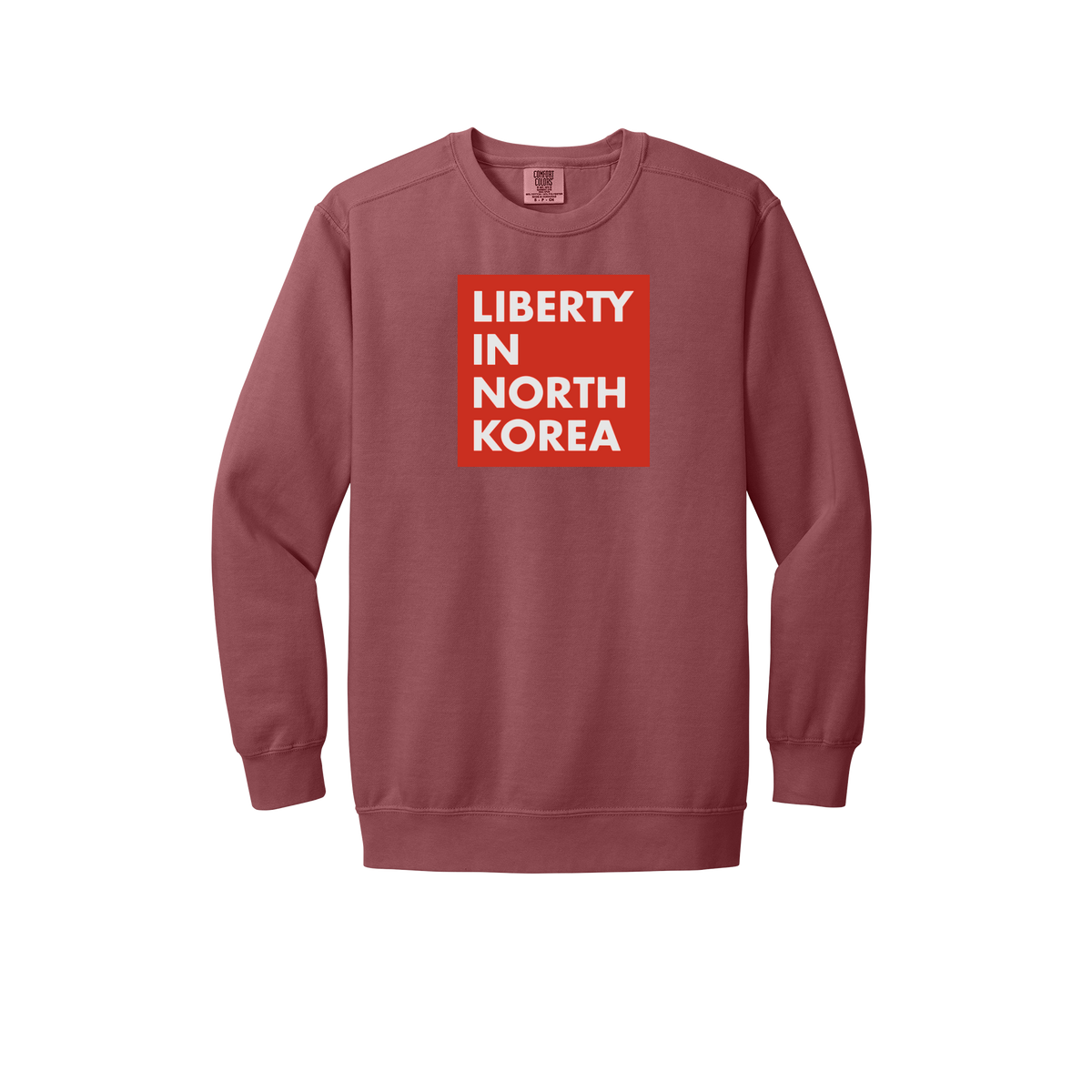 libertyinnorthkorea-premium-comfort-crewneck-dtf-front-1566-crimson-flat-front