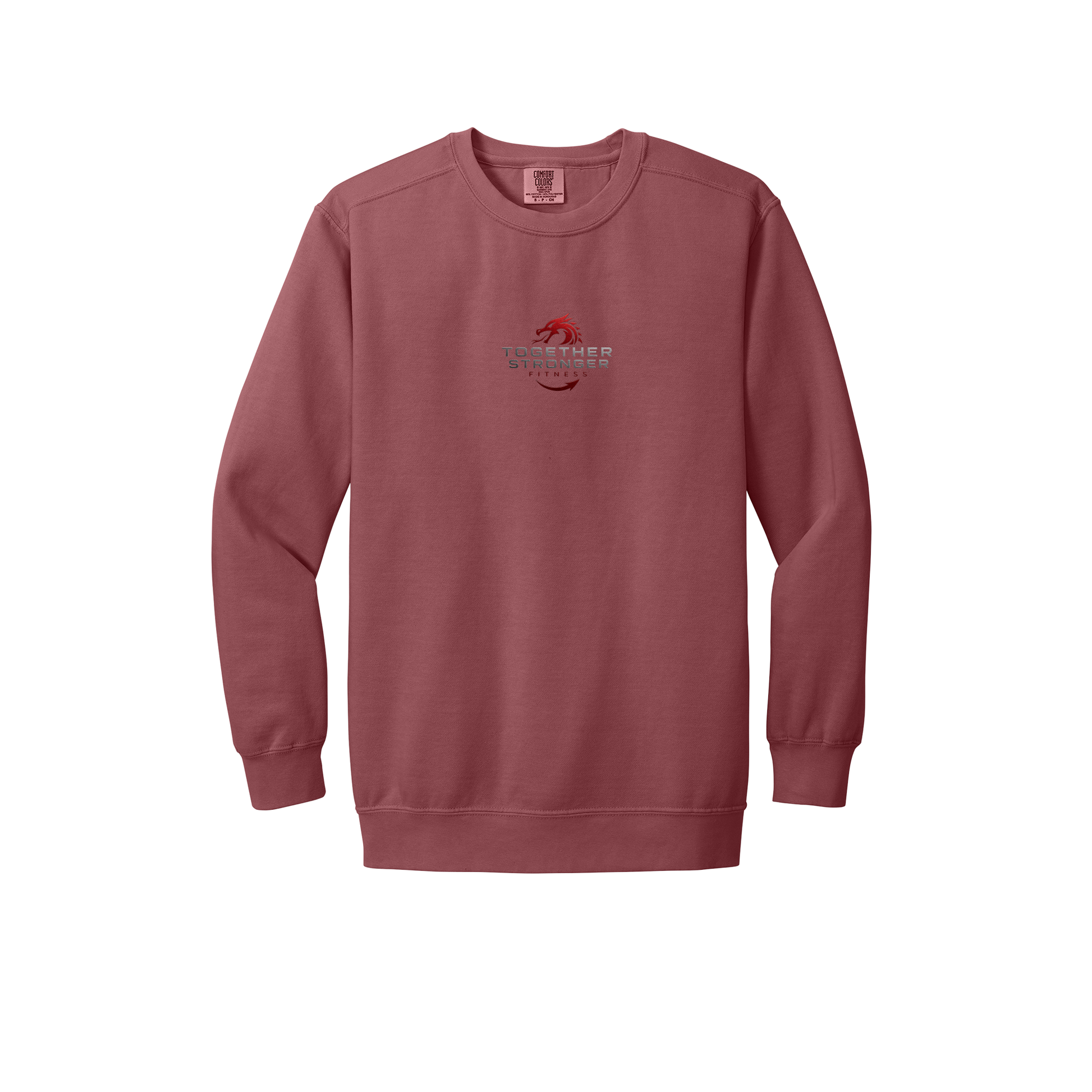 togetherstrongerfitness-premium-comfort-crewneck-dtf-front-1566-crimson-flat-front