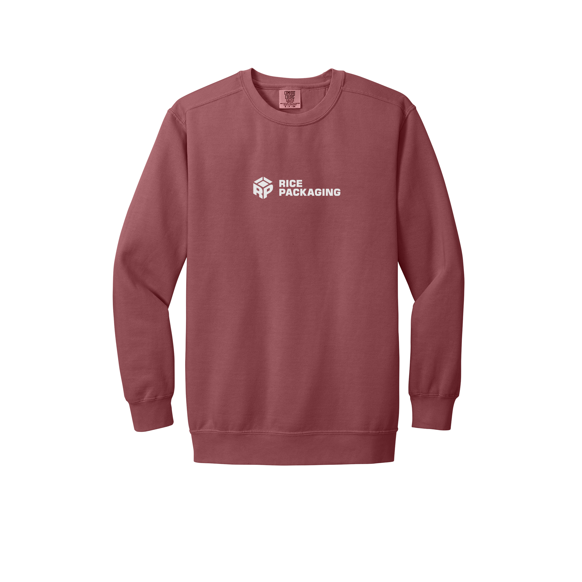 ricepackaging-premium-comfort-crewneck-dtf-front-1566-crimson-flat-front