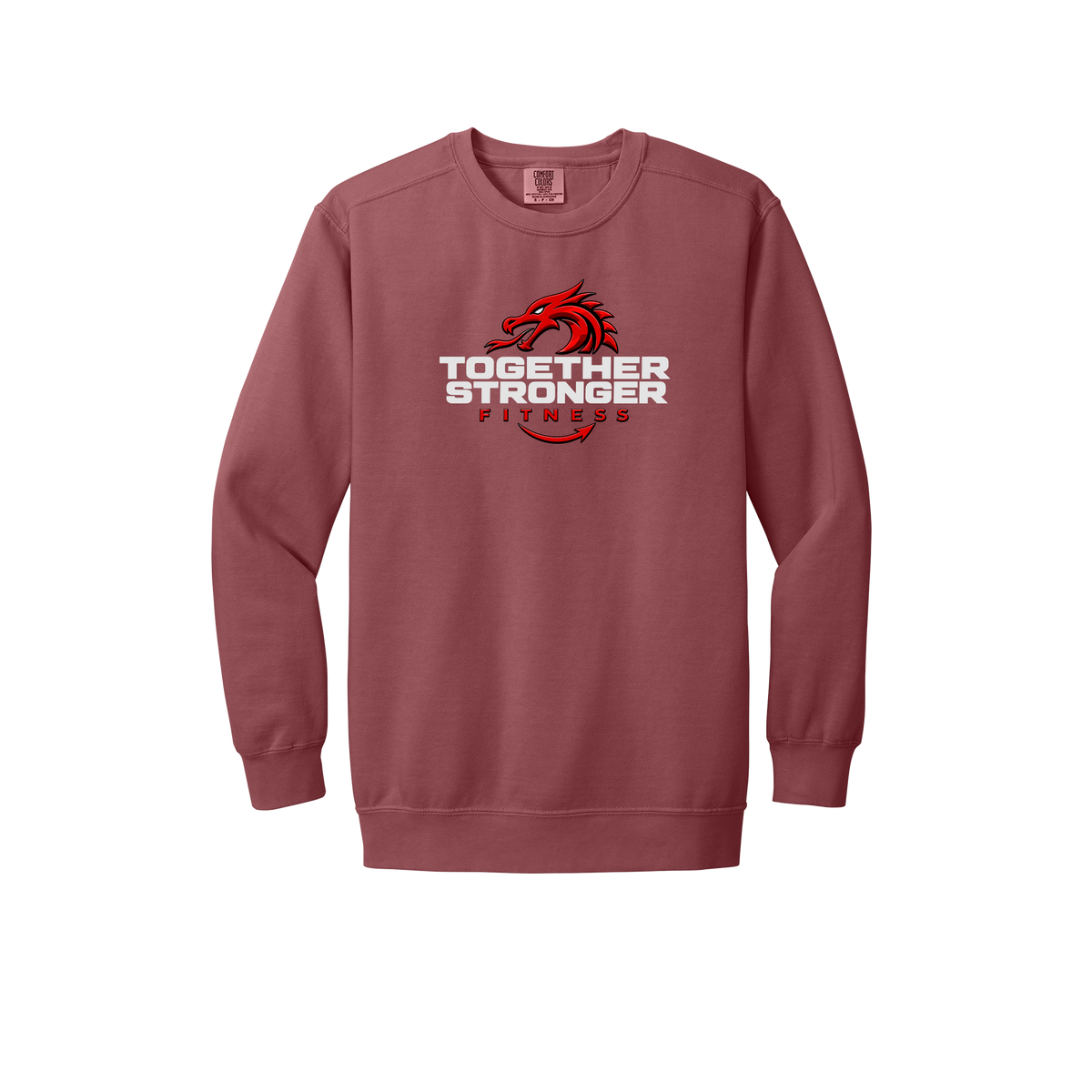 togetherstrongerfitness-premium-comfort-crewneck-dtf-front-1566-crimson-flat-front