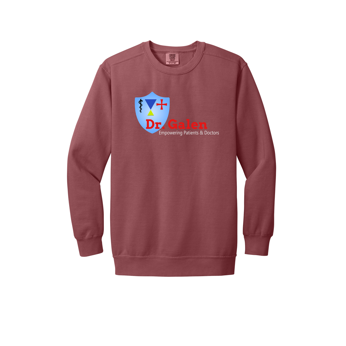 drgalen-premium-clinic-comfort-crewneck-dtf-front-1566-crimson-flat-front