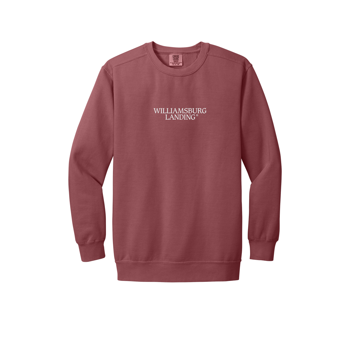 williamsburglanding-premium-comfort-crewneck-dtf-front-1566-crimson-flat-front
