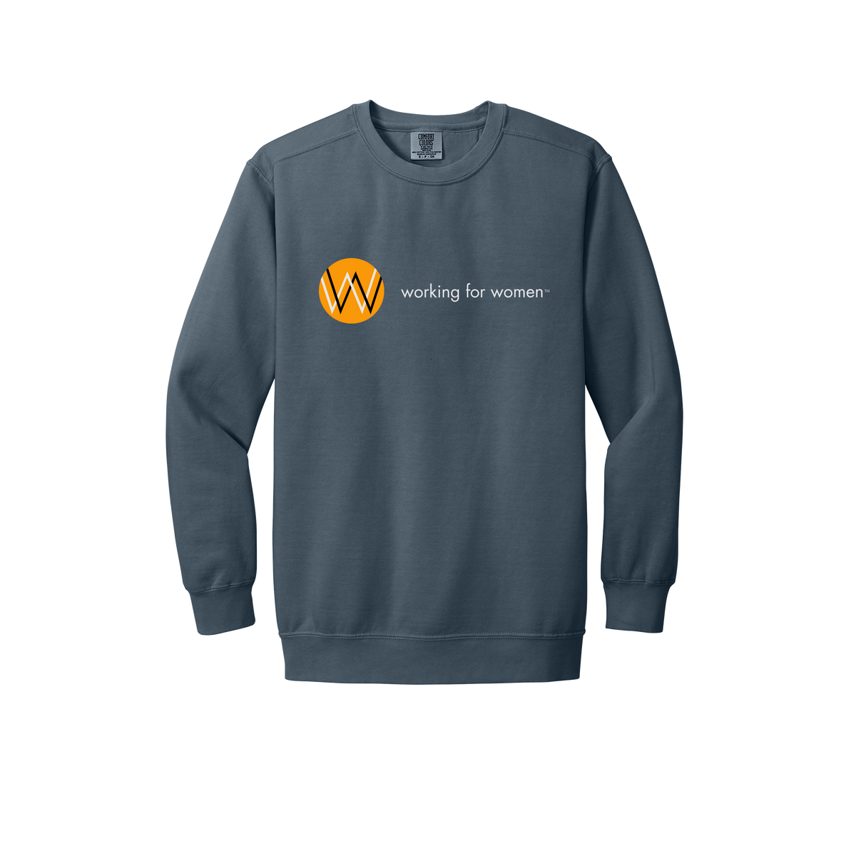 workingforwomen-premium-comfort-crewneck-dtf-front-1566-denim-flat-front